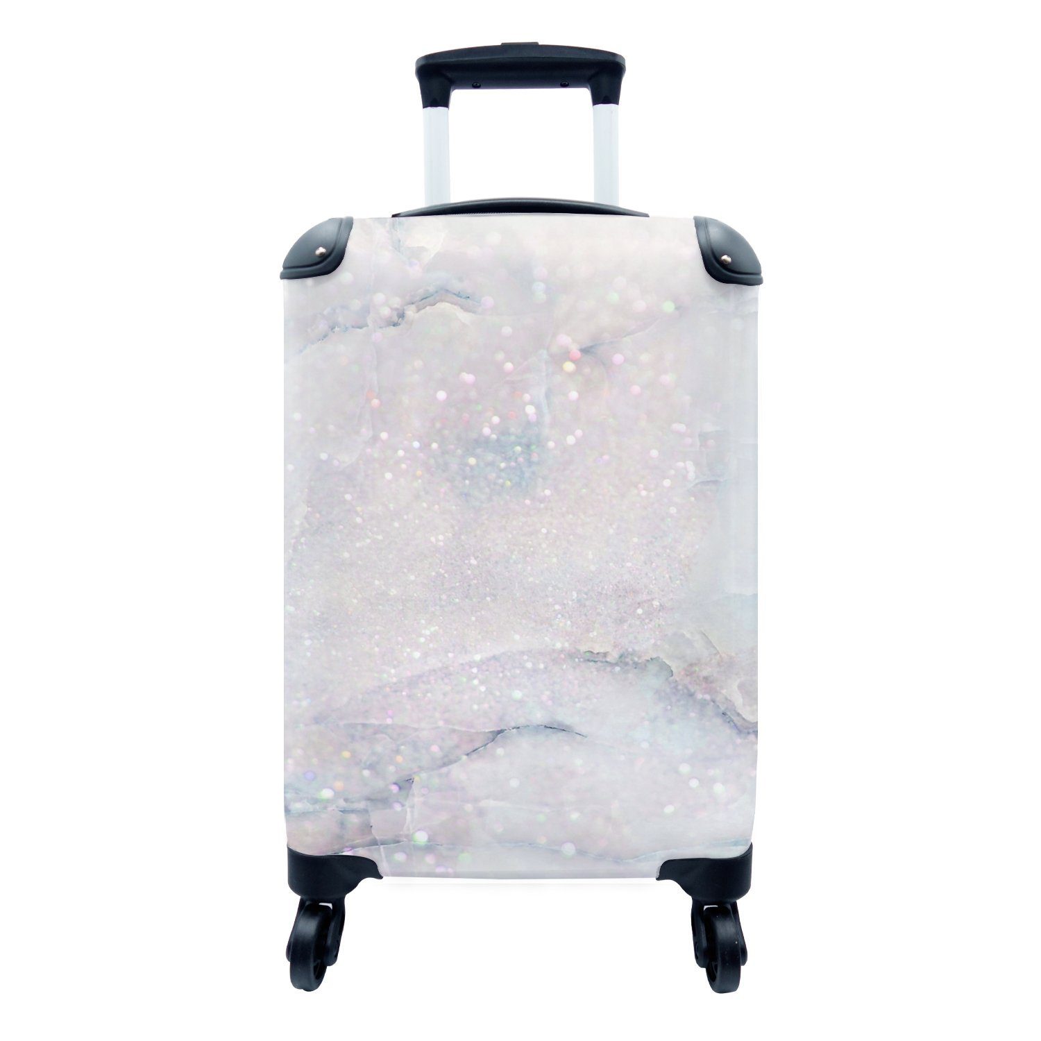 MuchoWow Handgepäckkoffer Marmor - Glitter - Blau, 4 Rollen, Reisetasche mit rollen, Handgepäck für Ferien, Trolley, Reisekoffer