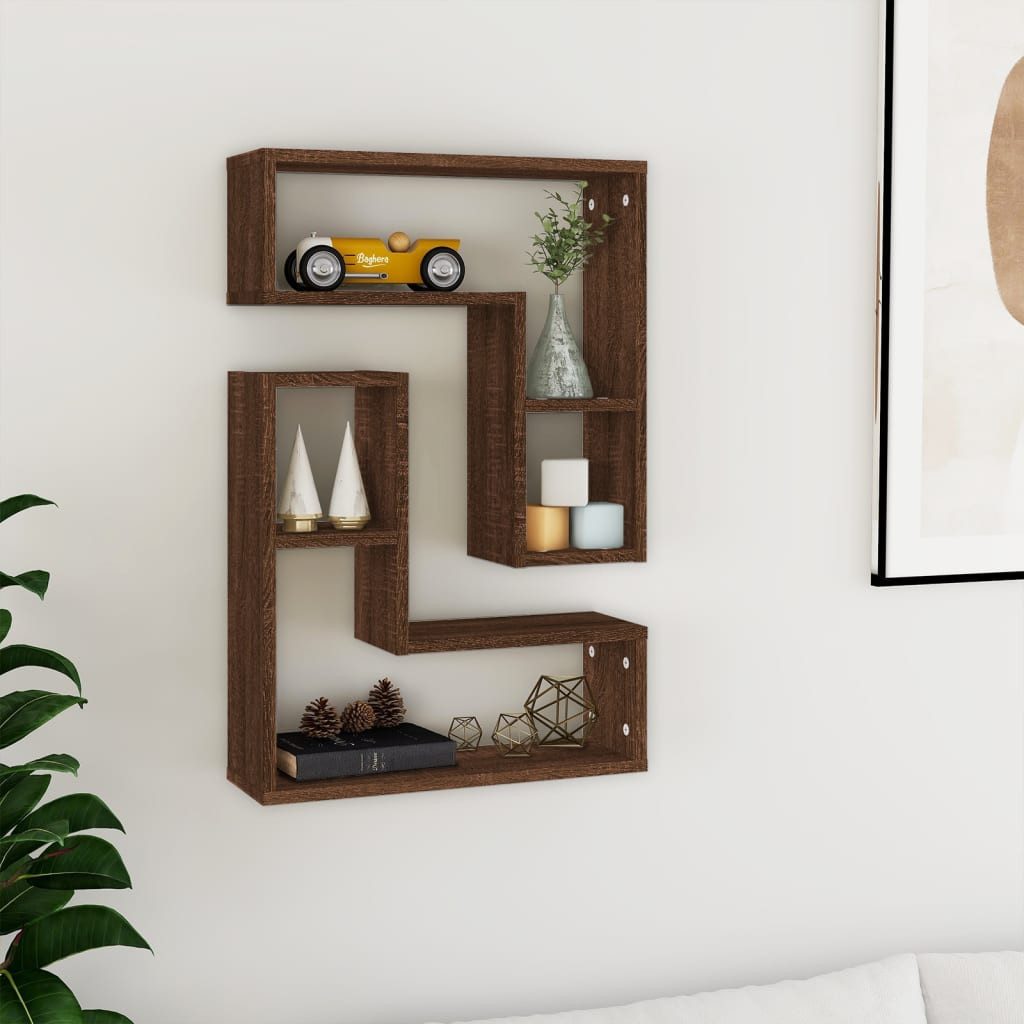 furnicato Wandregal 50 x 15 x 50 cm in Braun Massivholz-Optik, 2-tlg., Feuchtigkeitsbeständiges Hängeregal mit Stauraum für Dekorationen