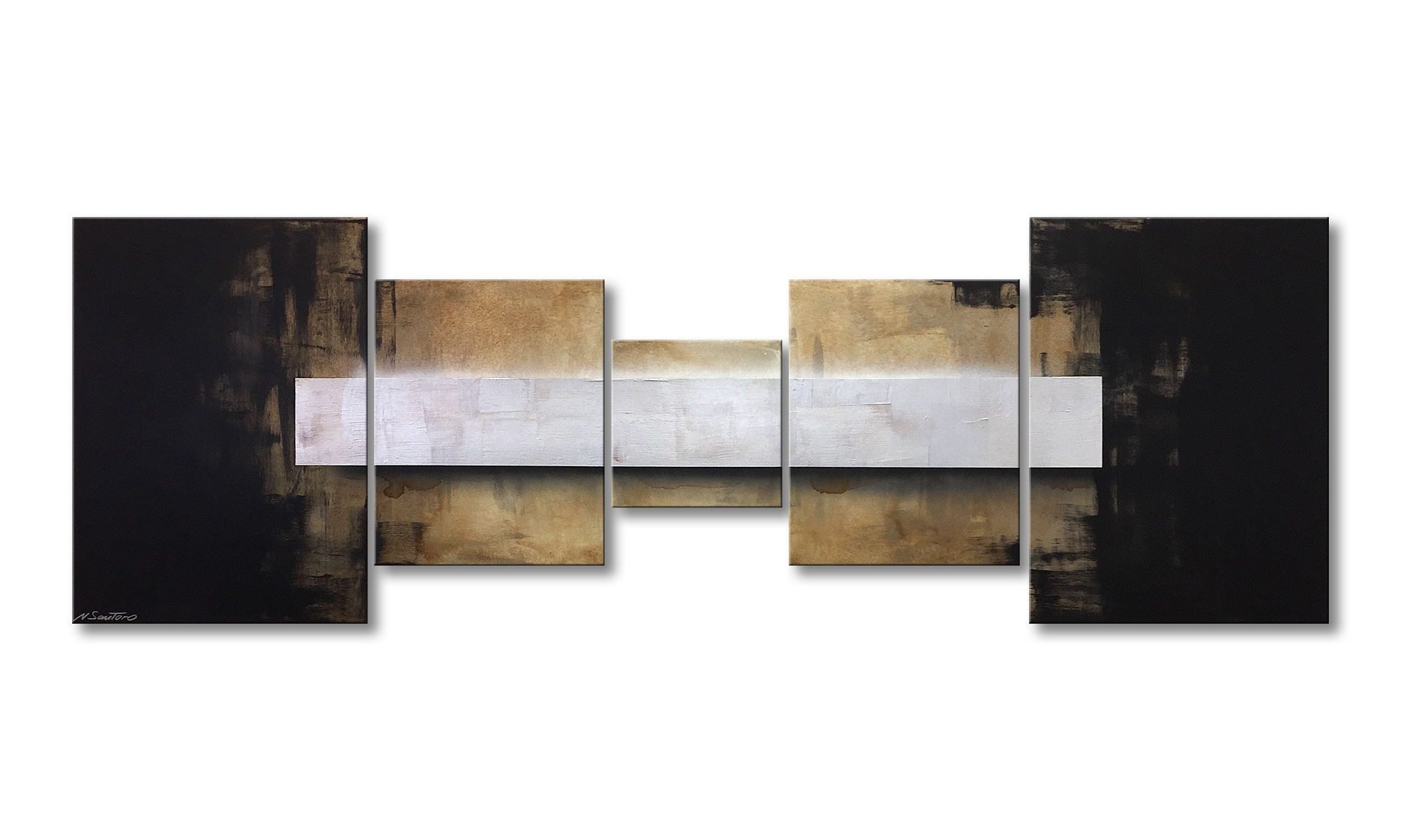 WandbilderXXL XXL-Wandbild Shinning Silver 210 x 70 cm, Abstraktes Gemälde, handgemaltes Unikat