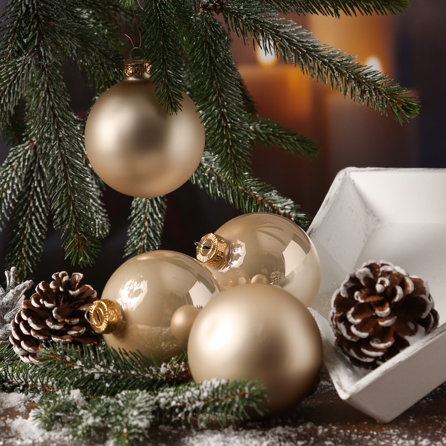 MARELIDA Weihnachtsbaumkugel Christbaumkugeln Weihnachtskugeln Glas 8cm glänzend matt creme 6 Stück (6 St)