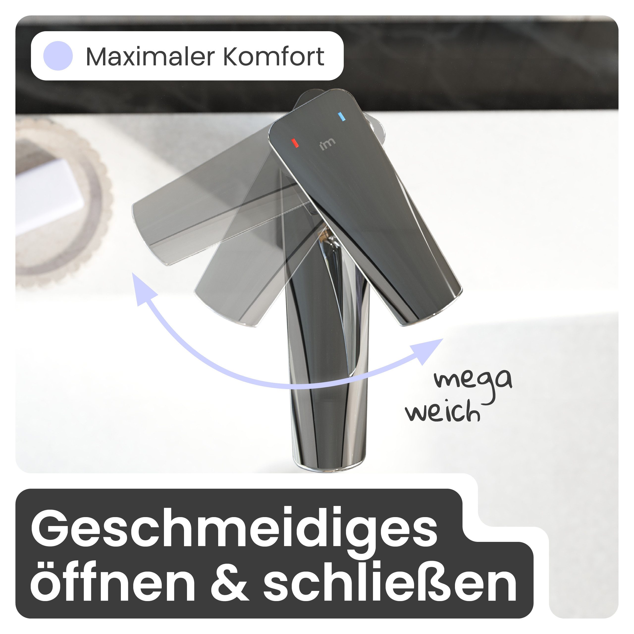 instmaier Waschtischarmatur Amelie Wasserhahn für Bad, Waschbeckenarmatur in edlem Design moderne Form mit hochwertiger Chromoberfläche
