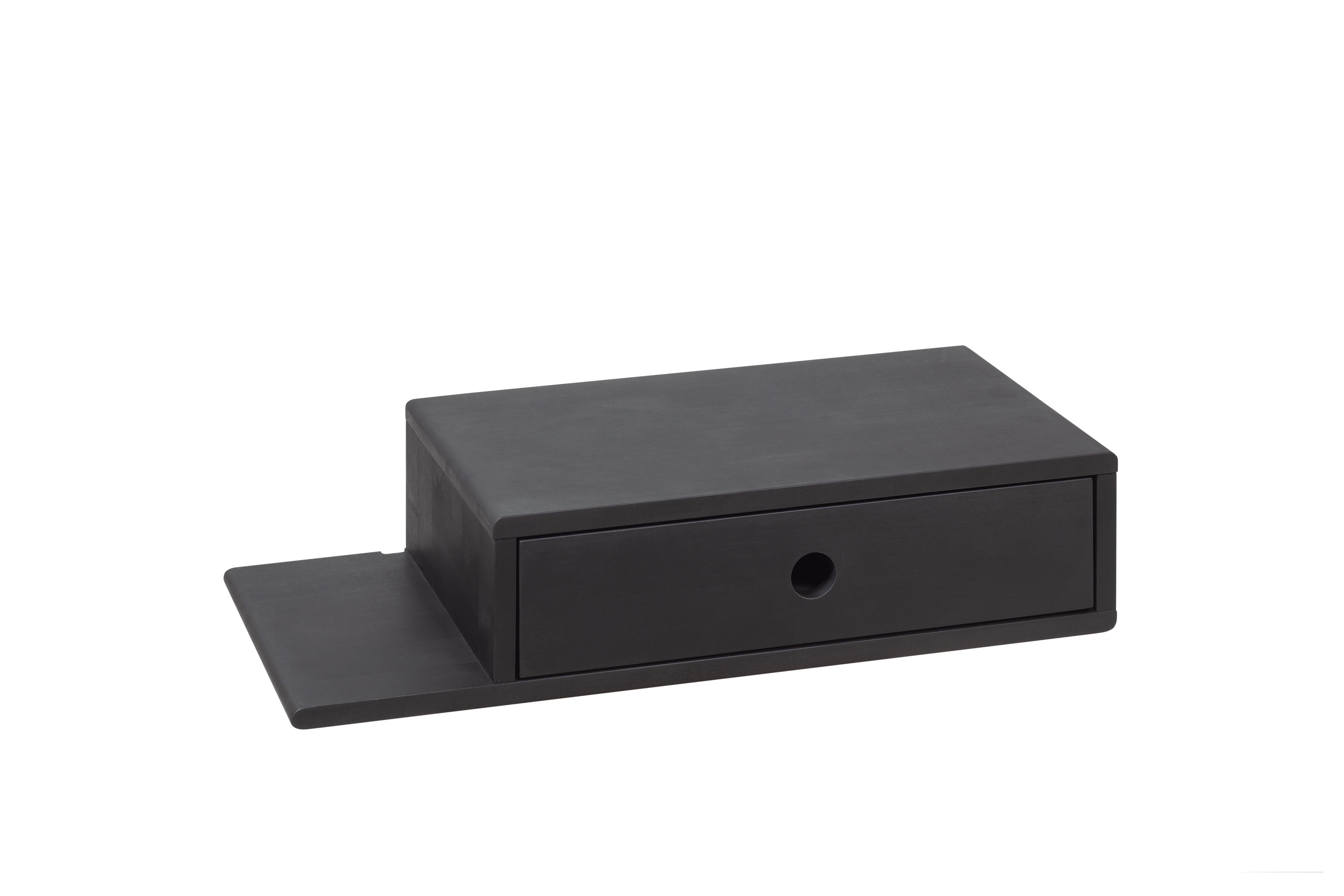 Woodek Design Nachttisch HOPE, moderne Nachtkommode mit Regal an der Seite, zeitloses Design (Ablagetisch aus schwarzer Buche, 1-St., schwebendes Wandregal mit Schublade), minimalistischer Nachtschrank