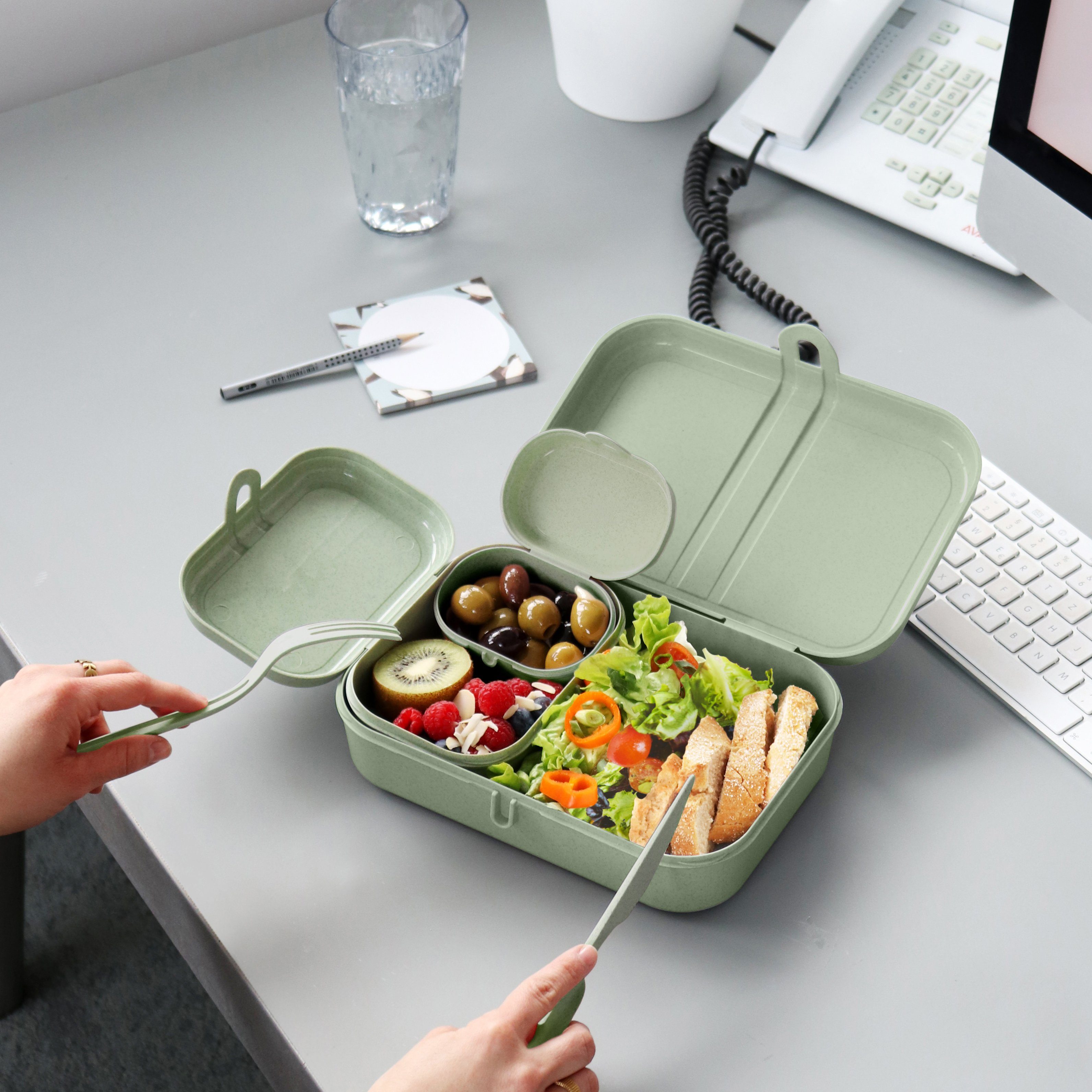 KOZIOL organic Lunchbox 4-tlg), (Set, inkl. melaminfrei, Kunststoff, Besteck spülmaschinengeeignet, PASCAL READY, blue