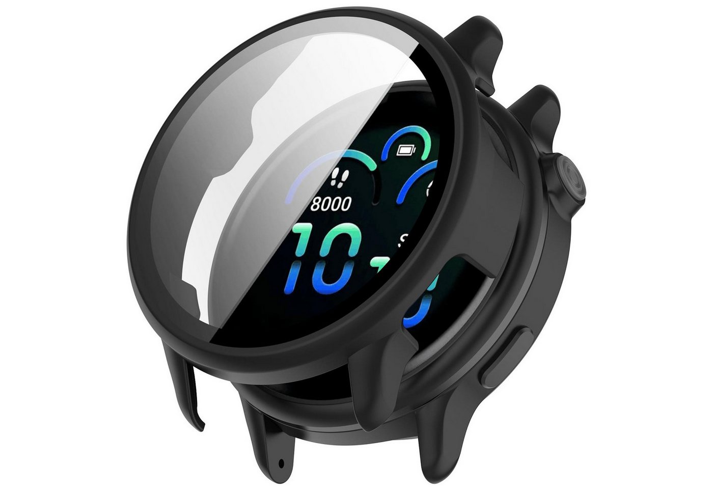 Wigento Smartwatch-Hülle Für Garmin Vivoactive 6 Kunststoff Hülle + 9H Hart Glas Matt Schwarz, Schutzhülle aus PC + Hart Glas für Rundumschutz