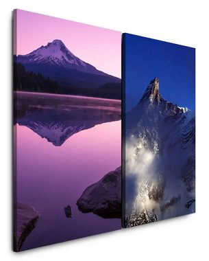 Sinus Art Leinwandbild 2 Bilder je 60x90cm Bergsee Vulkan Berggipfel Reflexion Fuji Kraftvoll Stille