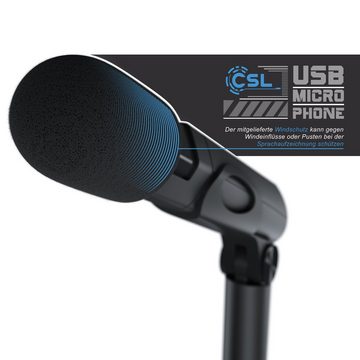 CSL Streaming-Mikrofon, USB Desktop Mikro mit Windschutz RMP 800 Tischmikrofon / Standmikrofon