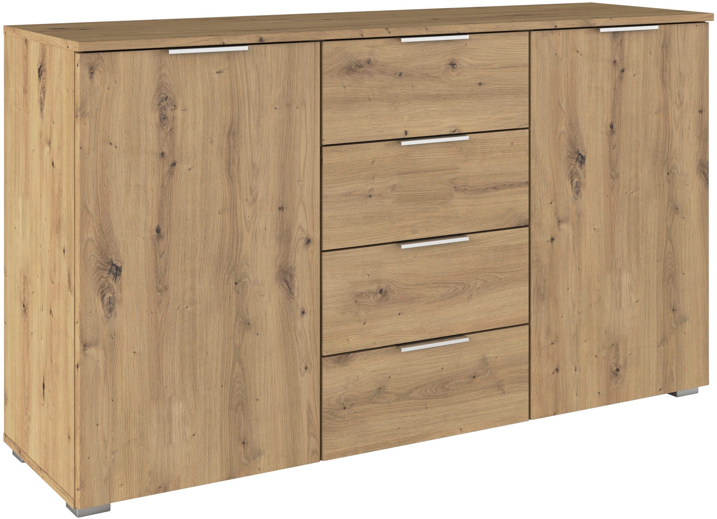 rauch Kombikommode Sideboard Schubladenkommode AGORDO mit Dekor- oder Hochglanzfront (in zwei Griff-Farben, Breite 120 cm), vier große Schubladen, mit insgesamt 4 Einlegeböden MADE IN GERMANY