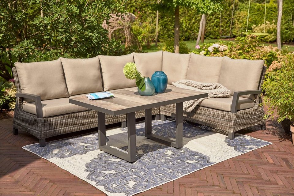 Siena Garden Gartenlounge-Set Corido, (5-tlg), Kissen aus Polypropylen in  taupe-meliert mit Reißverschluss