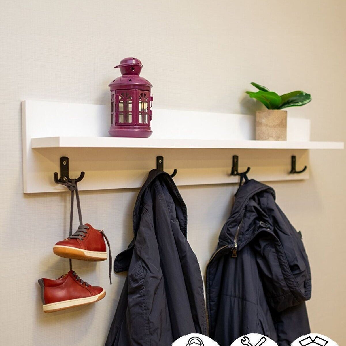 en.casa Wandregal, Wandregal mit Haken und Garderobenstangen 91332209