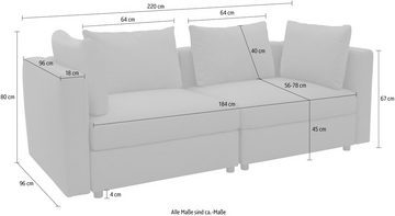 DOMO collection 2-Sitzer Solskin, individuell erweiterbar/kombinierbar, mit losen Kissen. Rücken- und Seitenteile als Stecksystem.