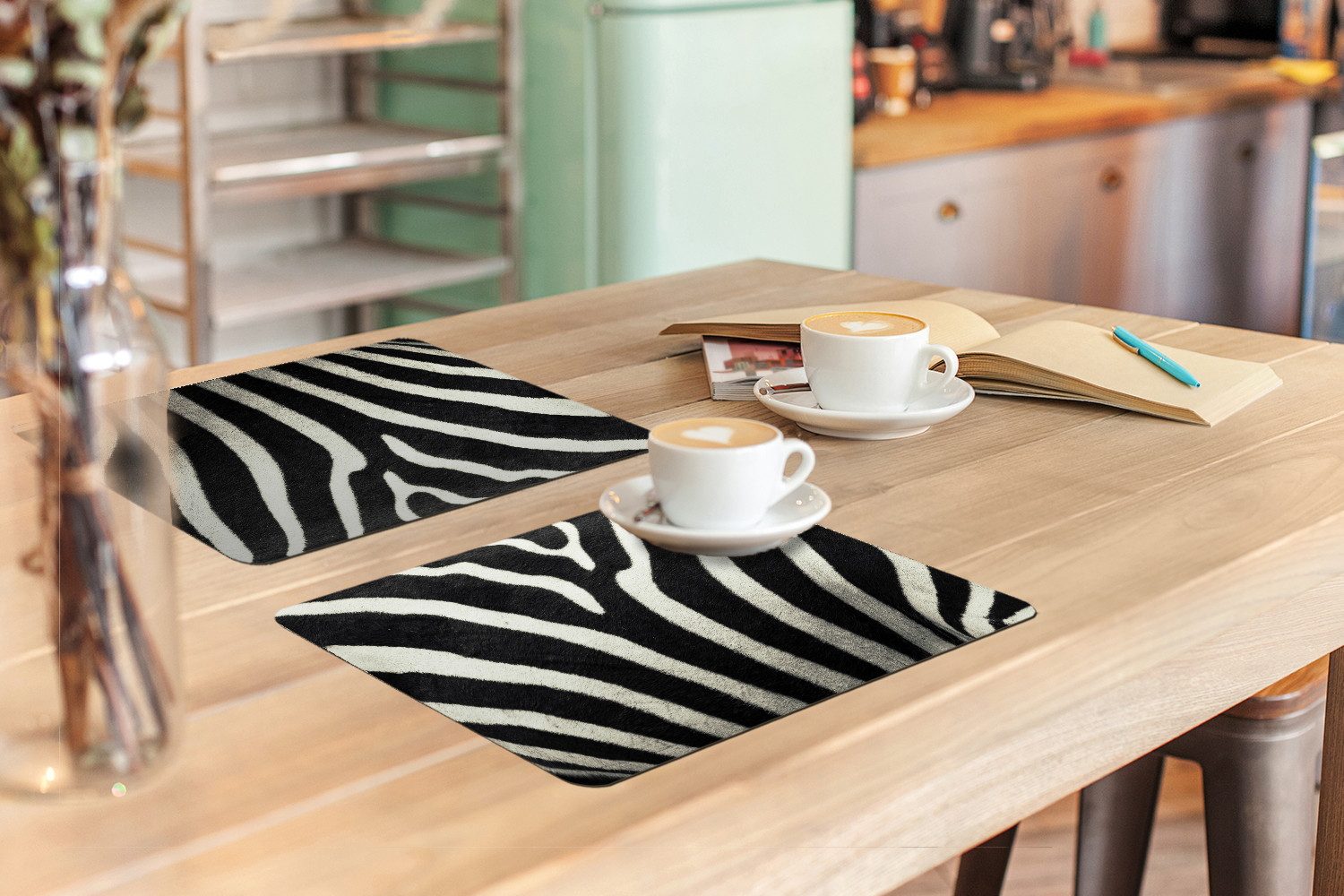 MuchoWow Platzset Tiermuster - Zebra - Schwarz - Weiß, (6-St), Platzsets, Tischset, Abwaschbar, Tischsets, Platzdeckchen