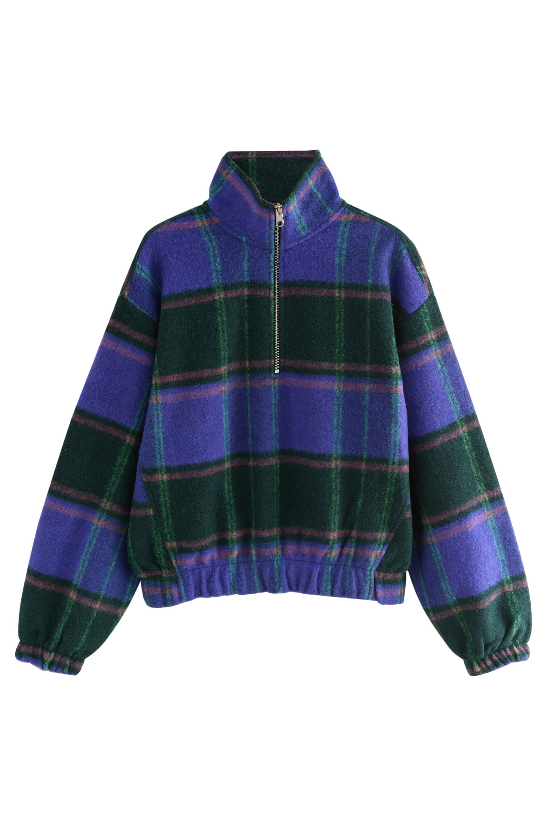 Next Fleecejacke Gerippte, karierte Fleecejacke mit Ballonsaum (1-St) günstig online kaufen