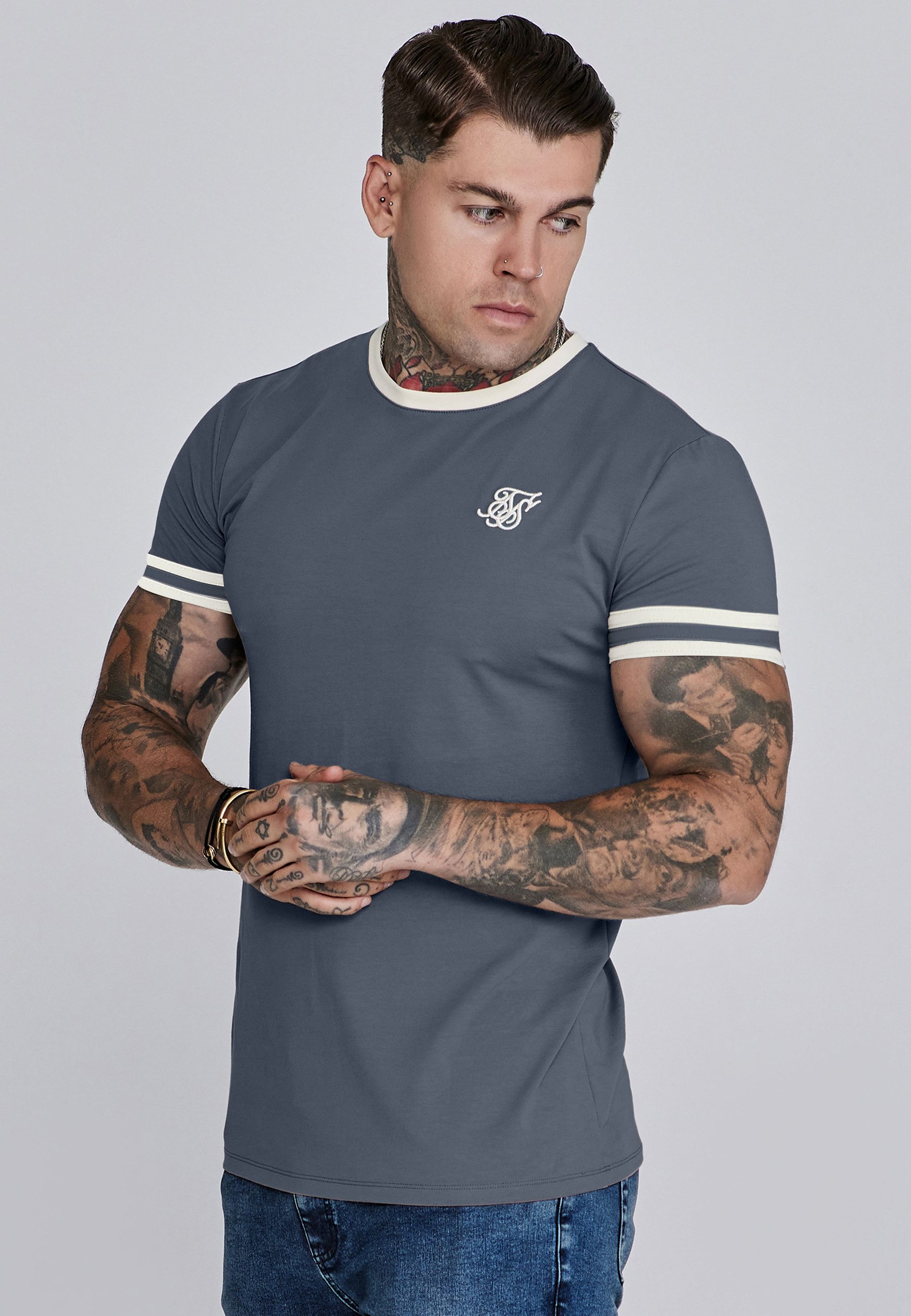 Siksilk T-Shirt SikSilk Herren Grau and Ecru Tournament T-Shirt