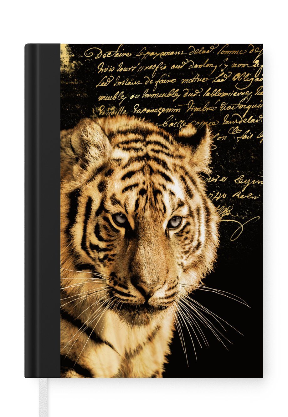 MuchoWow Notizbuch Tiger - Text - Gold, Journal, Merkzettel, Tagebuch, Notizheft, A5, 98 Seiten, Haushaltsbuch