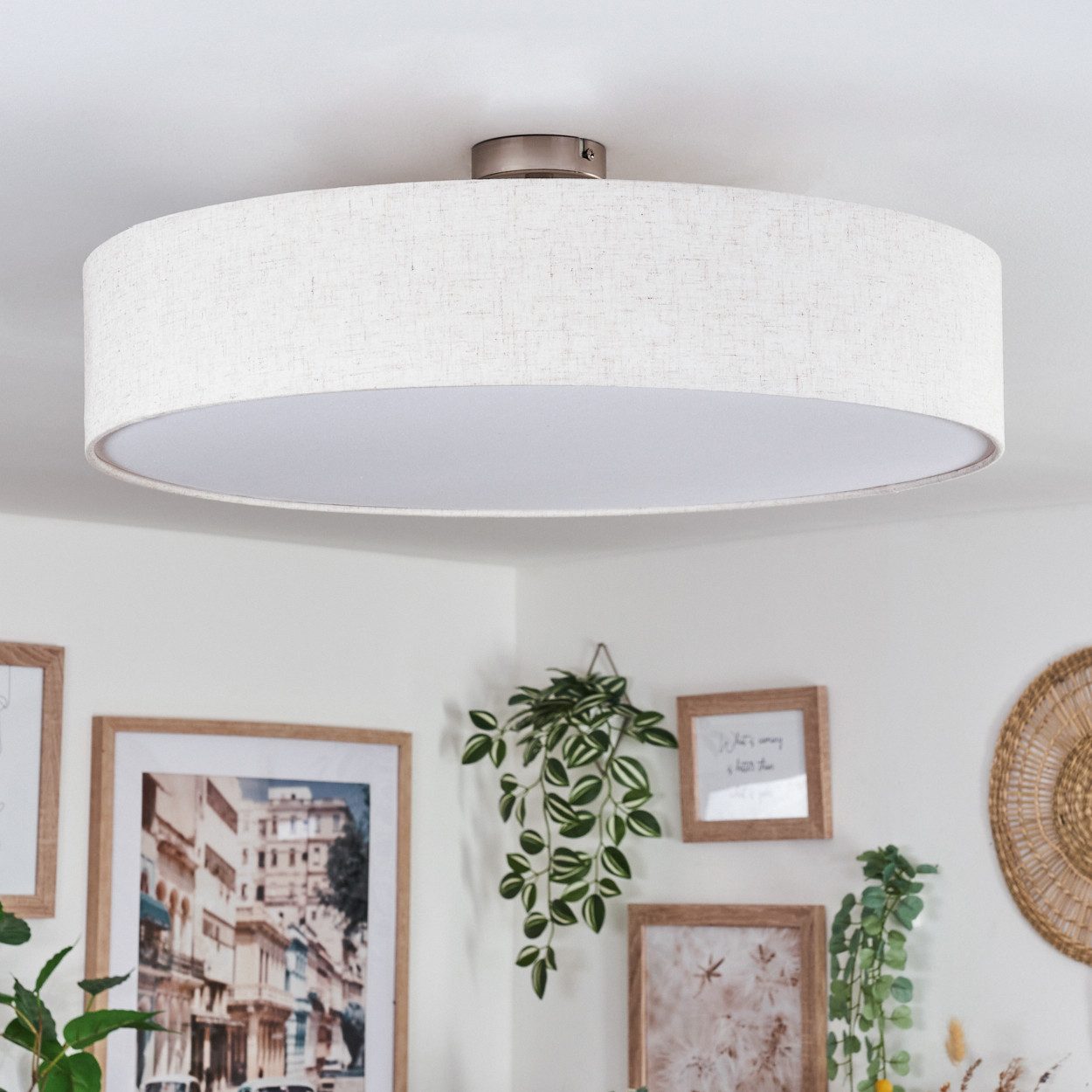 hofstein Deckenleuchte Deckenlampe aus Metall/Kunststoff in Nickel-matt/Weiß, ohne Leuchtmittel, runde Deckenleuchte im modernen Design (Schirm 60 cm), E27