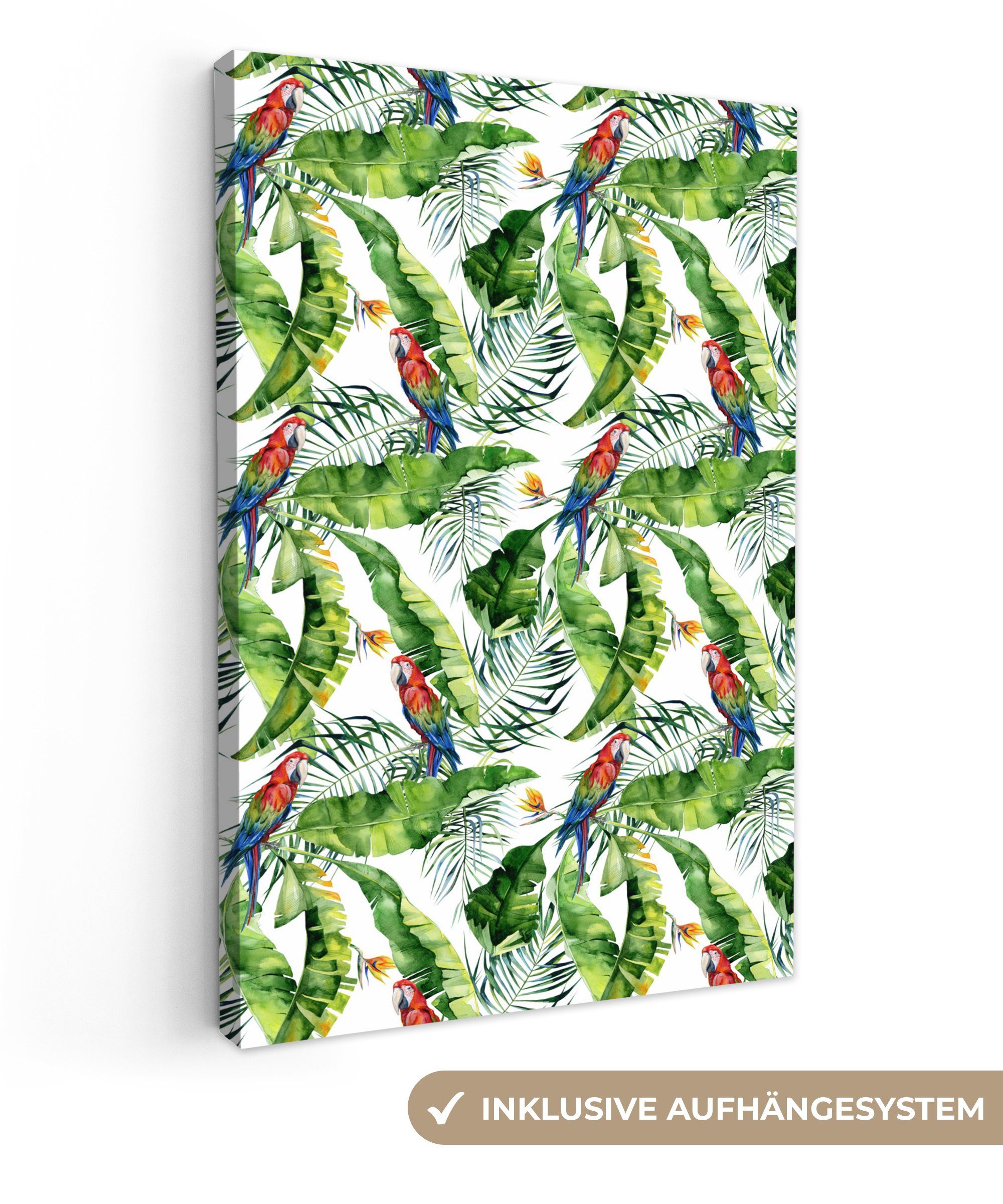 OneMillionCanvasses® Leinwandbild Paradiesvogelpflanze - Papagei - Blätter, (1 St), Leinwandbild fertig bespannt inkl. Zackenaufhänger, Gemälde, 20x30 cm