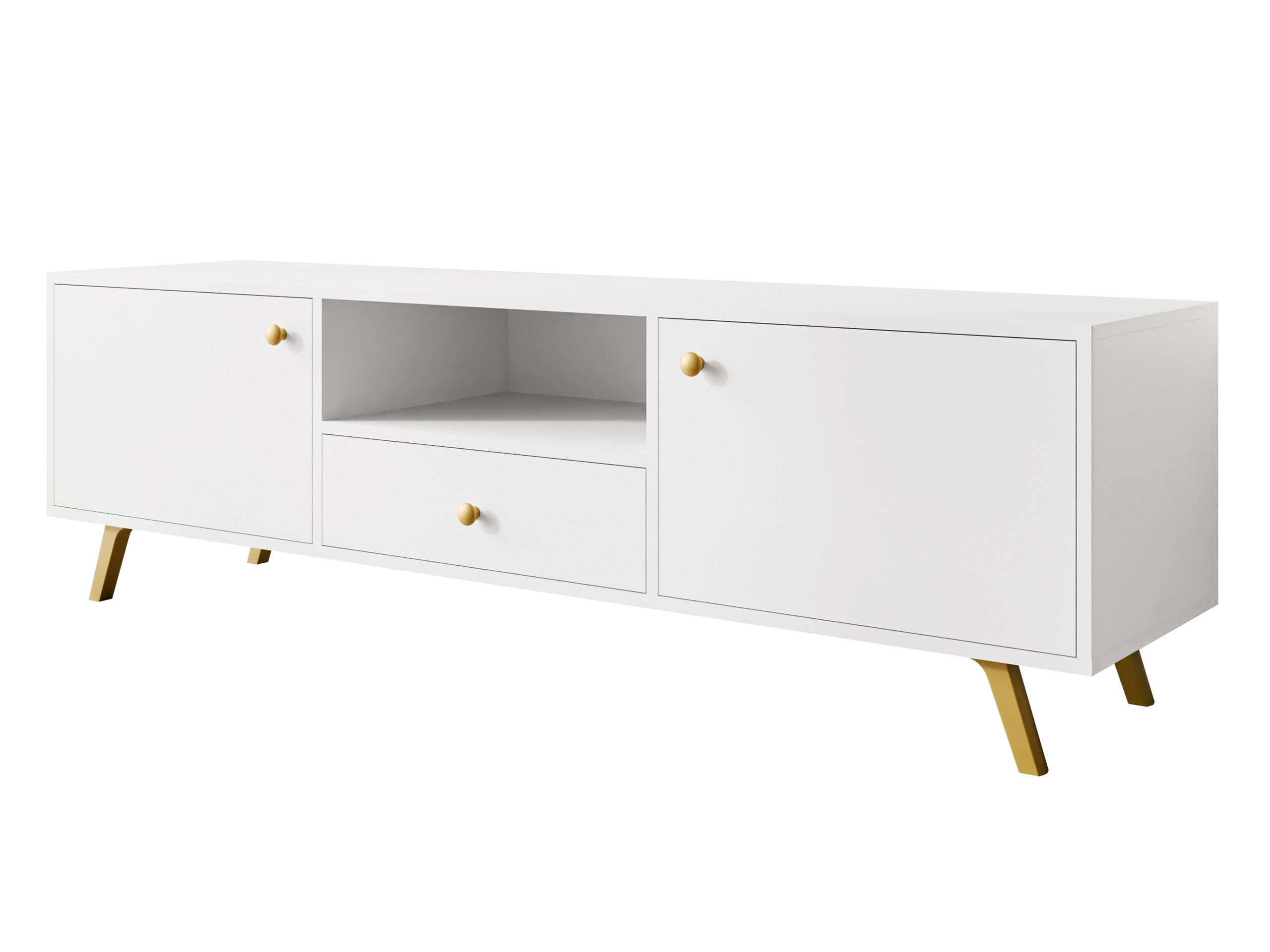 MIRJAN24 TV-Schrank Siena 160 (mit zwei Drehtüren und Schublade) Metallgriffe in der Farbe Gold
