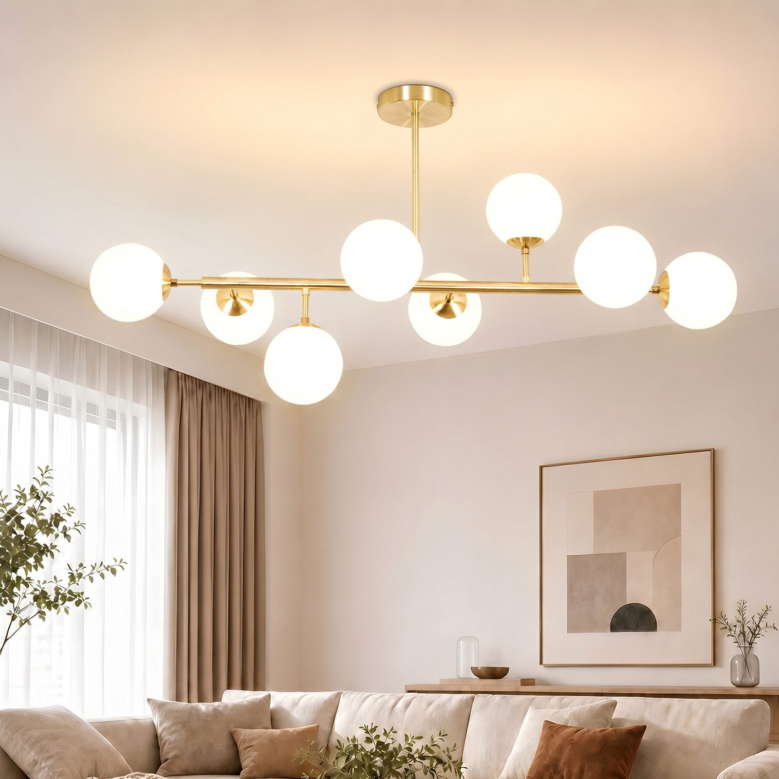 Nettlife Deckenleuchte 8 flamming 105cm Vintage Glaskugeln G9 Gold, ohne Leuchtmittel, für Wohnzimmer Schlafzimmer Küche Esszimmer Büro Flur Kinderzimmer