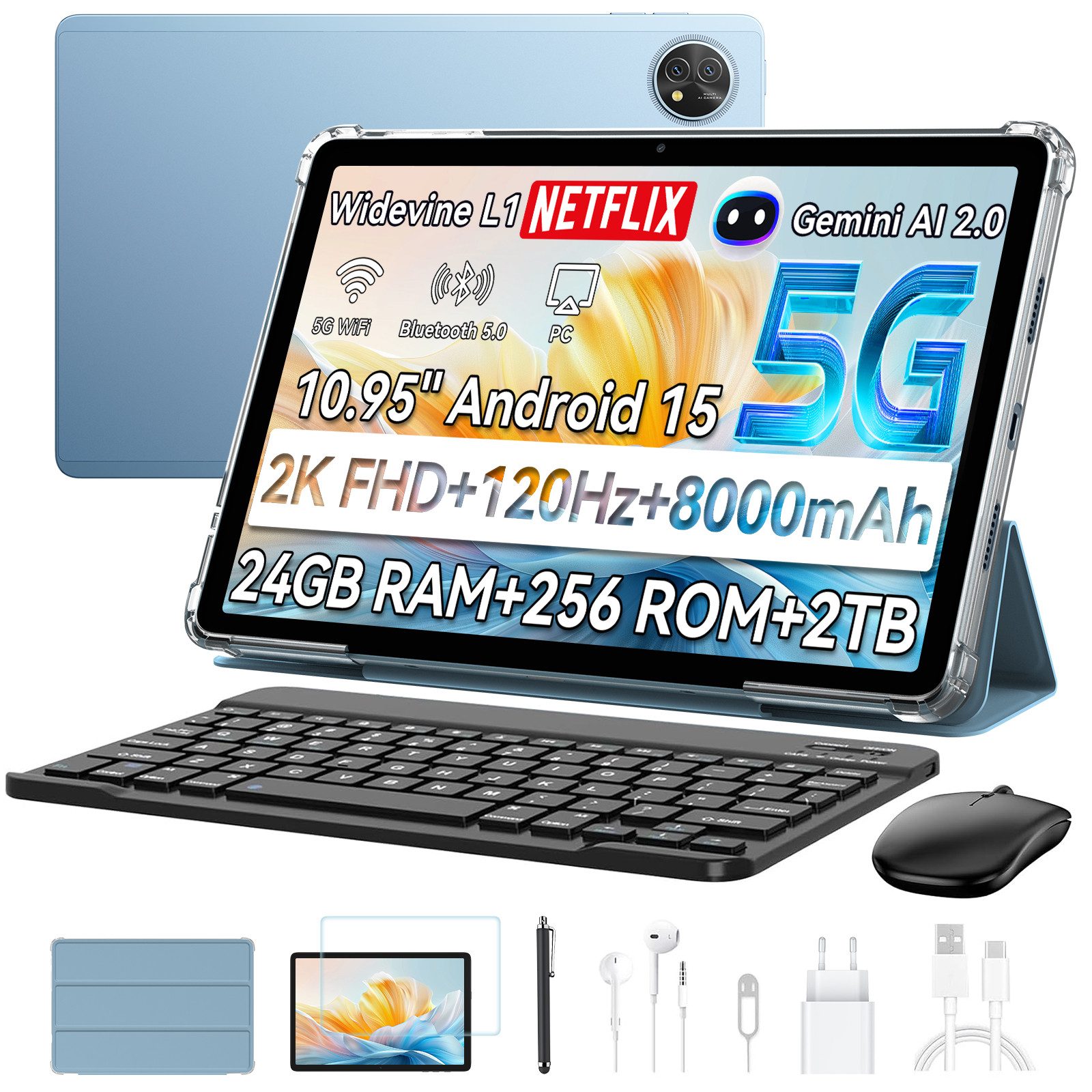 blackview Zeno10, 10,95 Zoll, 8GB RAM, 128/256GB Speicher, 5G, 8800mAh Akku Tablet (10.95", 256 GB, 5G LTE, 5G LTE, 10,95 zoll, Android 15, 13MP+16MP, 8800mAh, Tiger T8200)