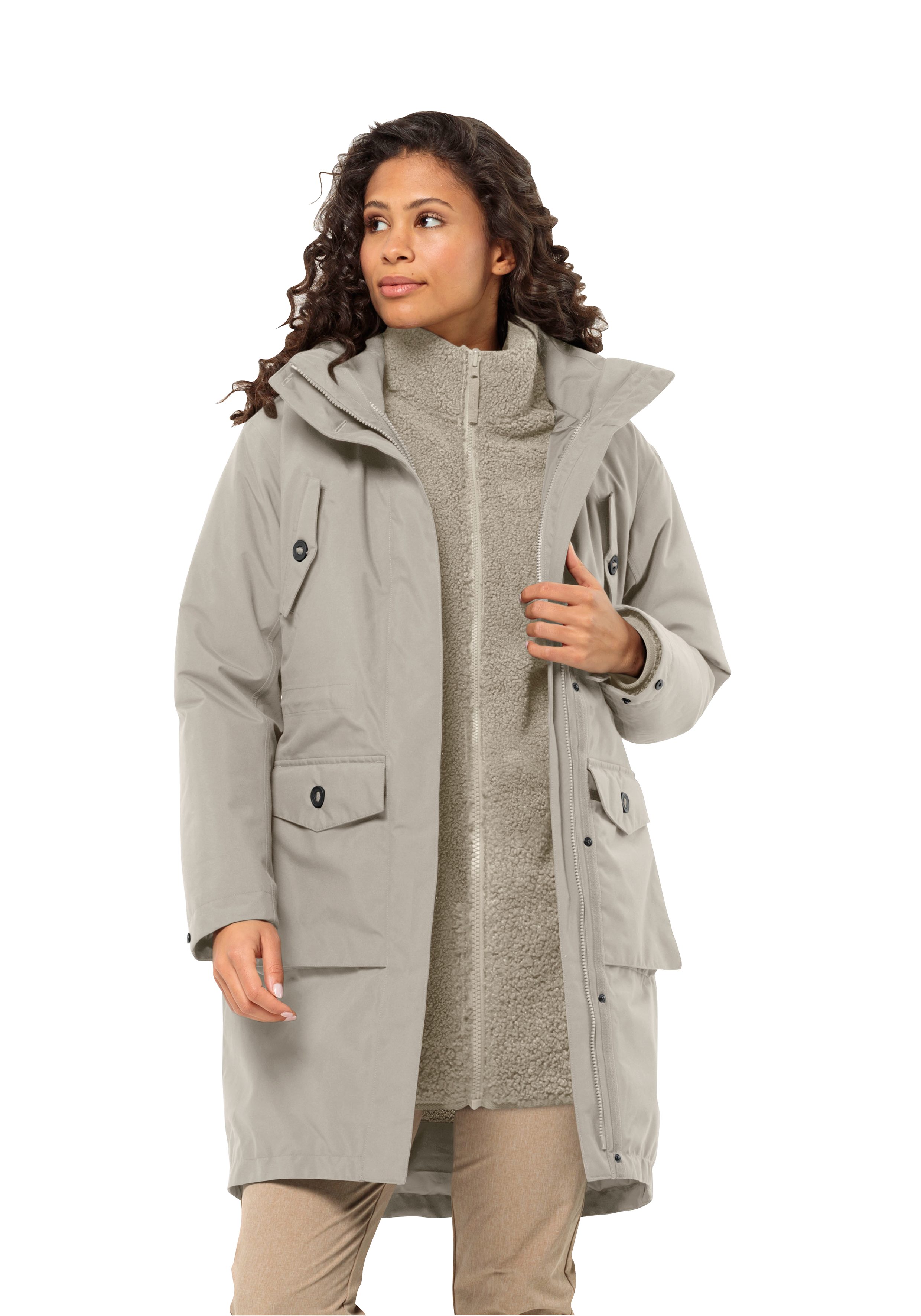 Fleece-Innenjacke Jack 3IN1 Kapuze Wolfskin mit Funktionsmantel abnehmbarer EISWALD und W Sherpa PARKA