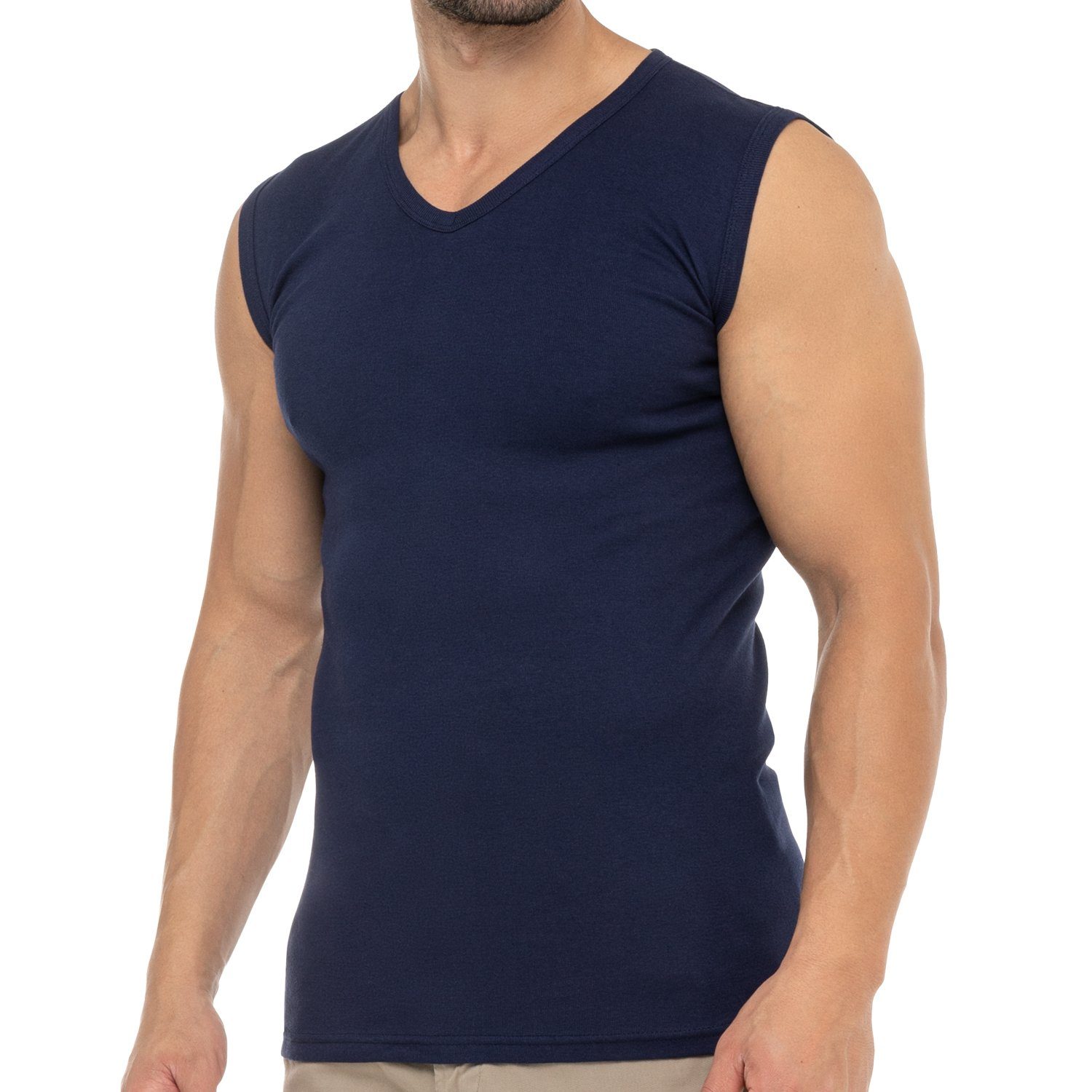 celodoro Unterhemd Herren Business Muskelshirt V-Neck, Feinripp, Baumwolle Marine | Unterhemden