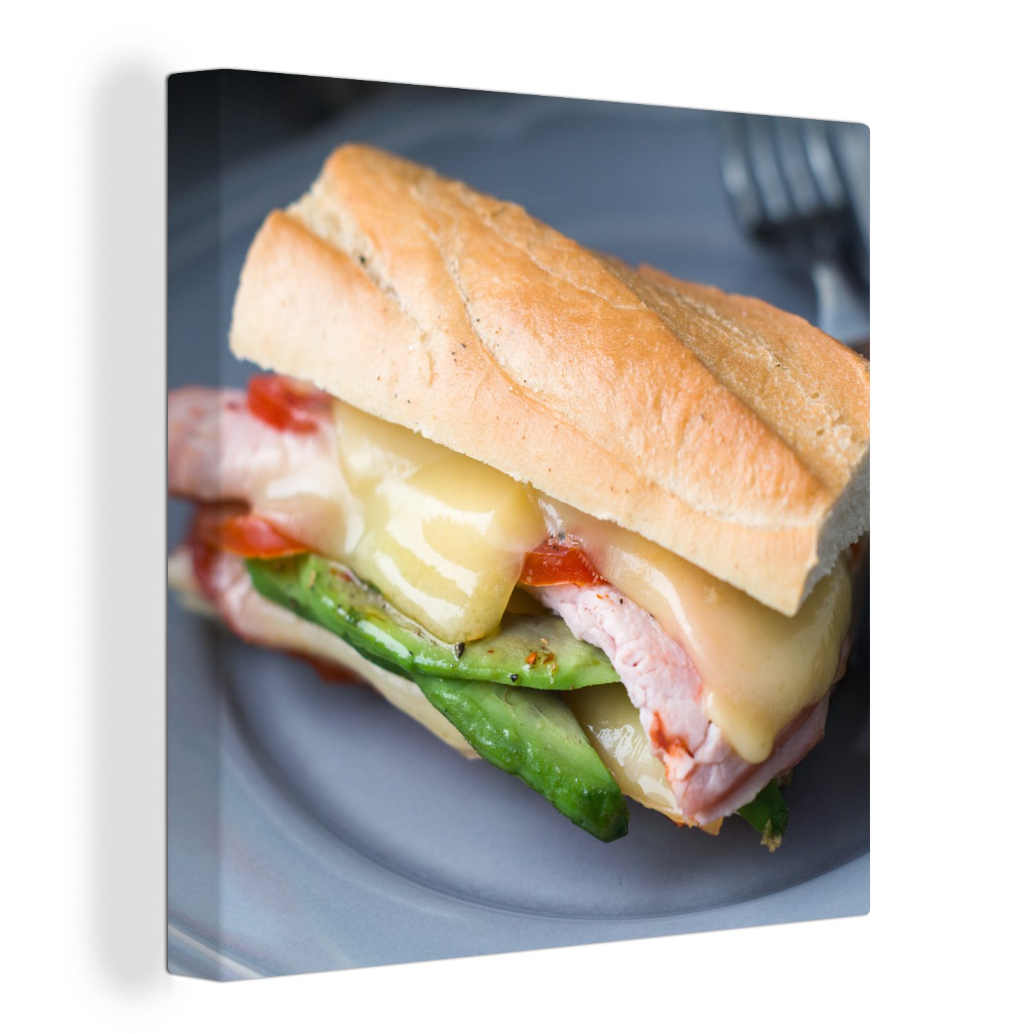 OneMillionCanvasses® Leinwandbild Reichhaltig gefülltes Toastbrot zum Mittagessen, (1 St), Leinwand Bilder für Wohnzimmer Schlafzimmer