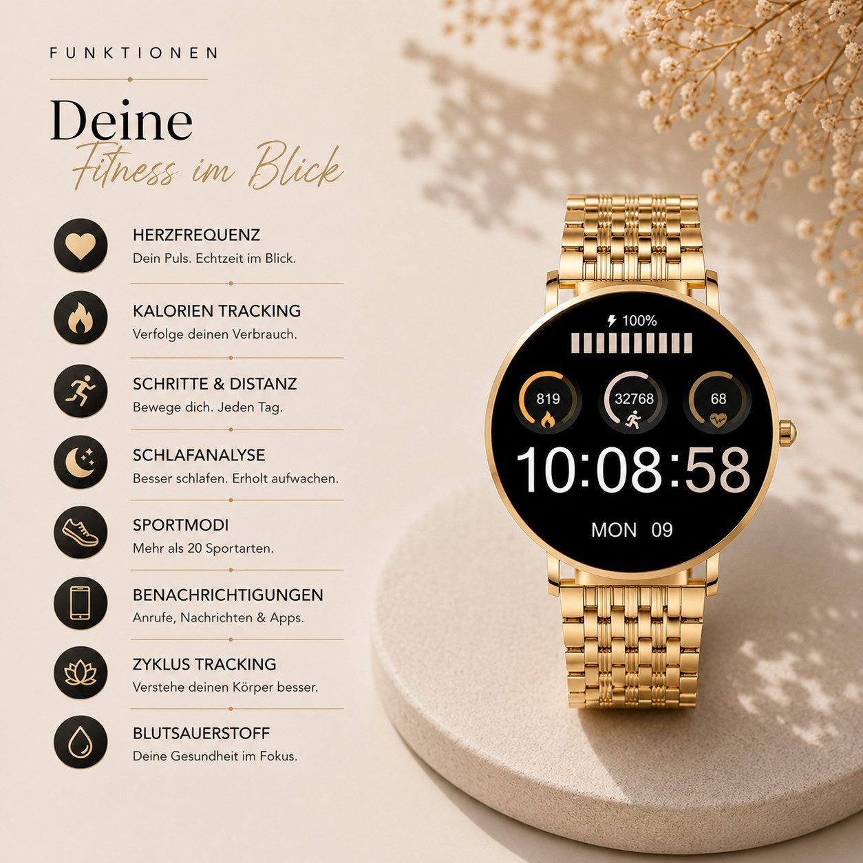 XCOAST SIONA2 ultraflache Damen Smartwatch (4,2 cm) AMOLED, Frauen Smartwach, Armbanduhr, 1-tlg., Edelstahl, dezente Damen Smart Watch, 7 Tage Akku, Blutdruck, Puls, Sport