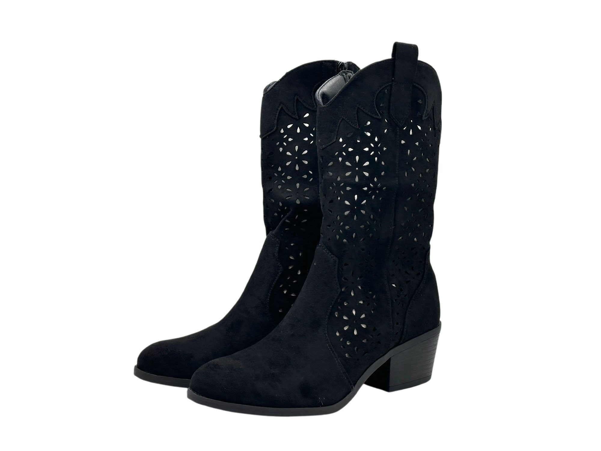 Nowaland Damen Sommerstiefel im modischen Cowboy-Stil Stiefel Seitlicher Reißverschluss-luftiges Cut-Out-Design-femininer Silhouette