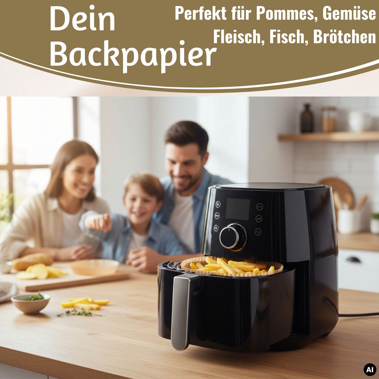 LS-LebenStil Backpapier Rund 20cm Set 100 Stück FSC für Airfryer Heißluftfritteuse Ninja, FSC zertifiziert, Antihaftbeschichtete Einweg Backeinlagen Zuschnitte
