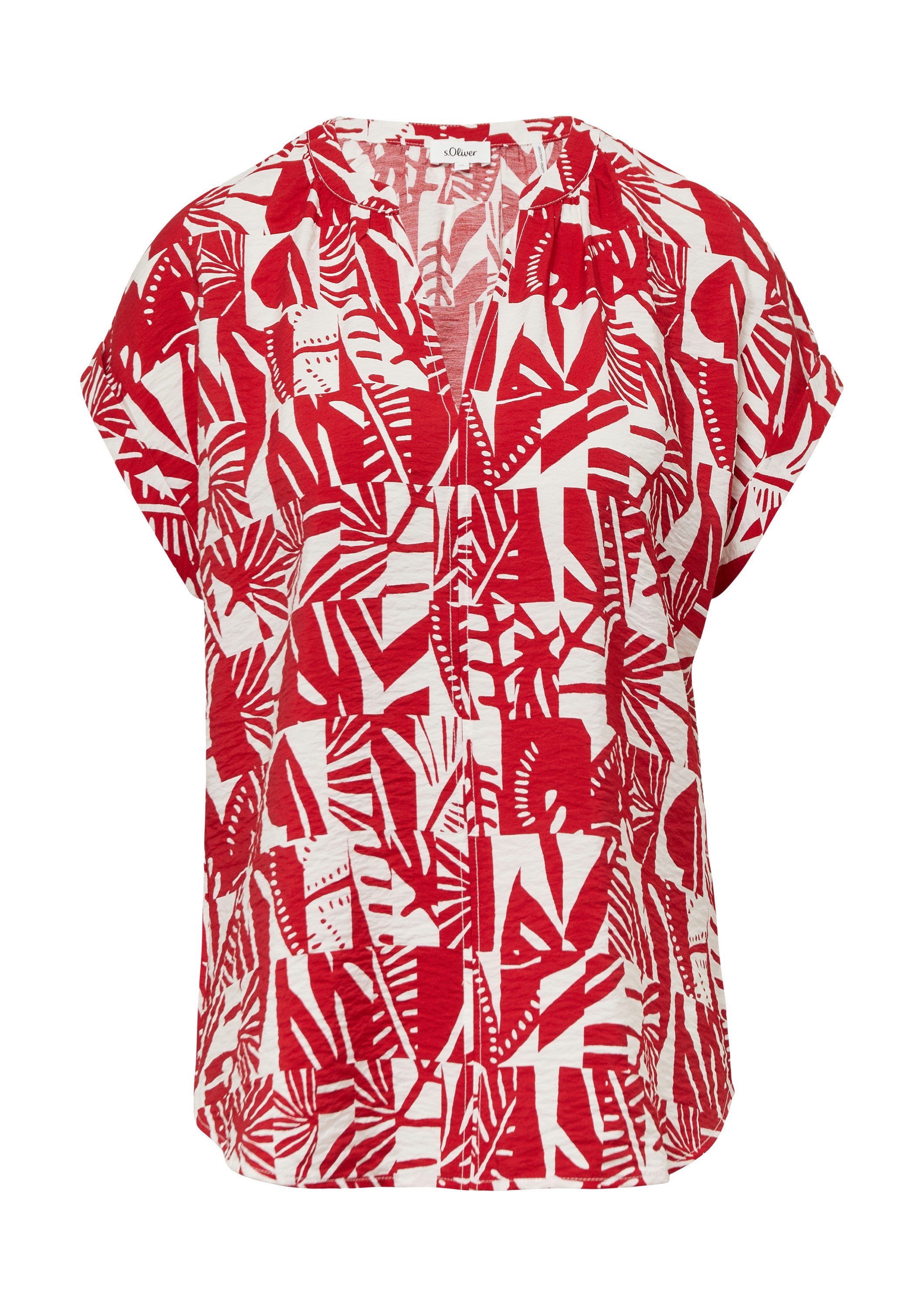 s.Oliver Kurzarmbluse Bluse Strukturierte Bluse mit Raff-Details