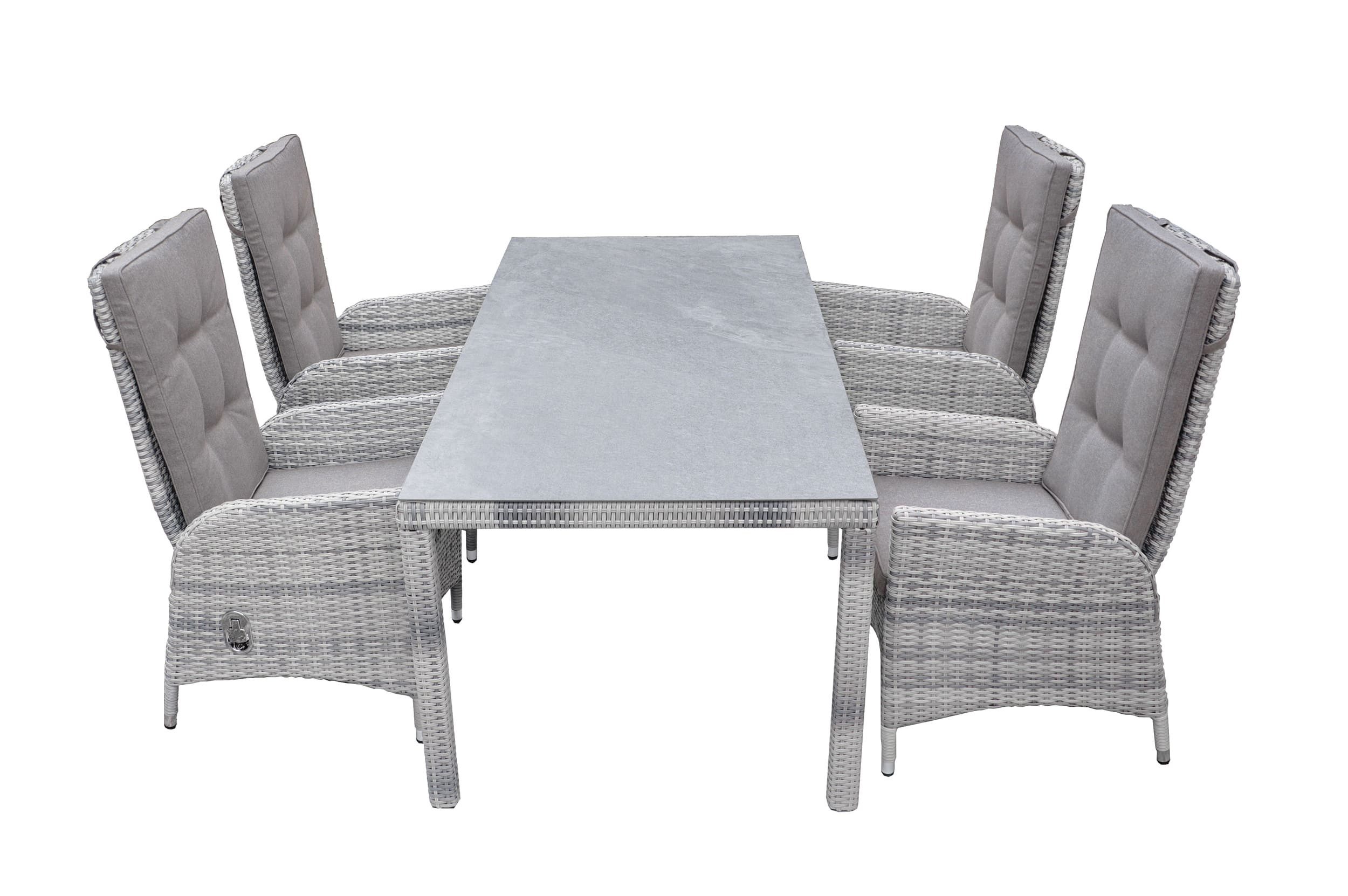 LC Garden Garten-Essgruppe Parmina Dining Set 5tlg. 180cm Esstisch Gartenmöbelset weiß-grau, (5-tlg)