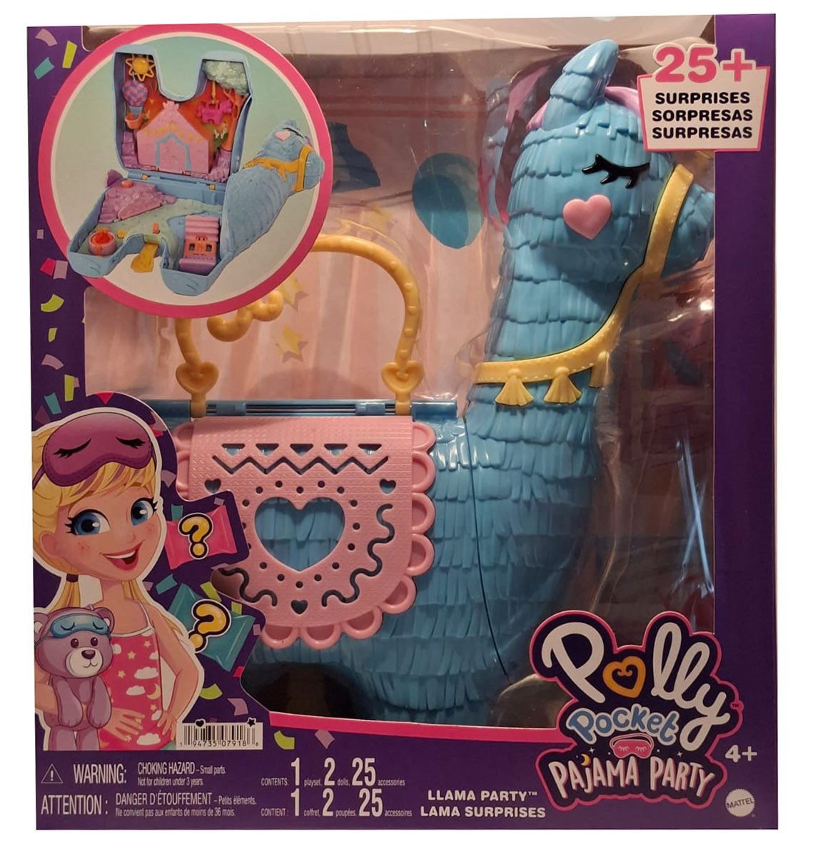 Polly Pocket Spielfigur Mattel HHX74 Polly Pocket Pajama Party Lama-Party Spiel-Set Puppe