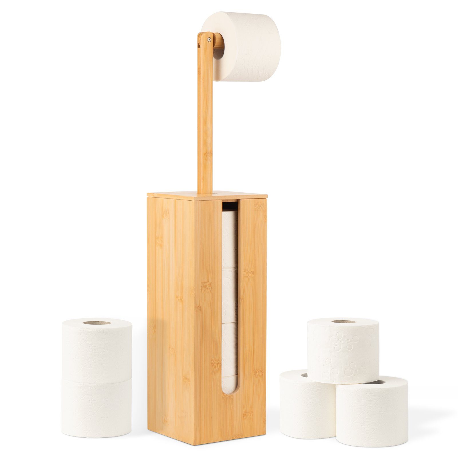 Rainsworth Toilettenpapierhalter Stehend Bambus, WC-Garnitur mit (HBT 72,6 x 15.5 x 21.5 cm, und WC-Bürstenhalter), Toilettenpapieraufbewahrung Ohne Toilettenbürste