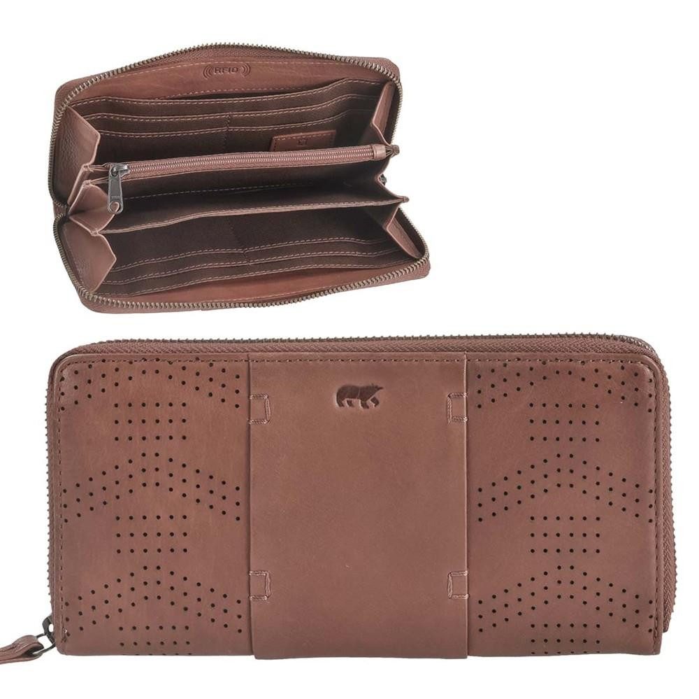 Bear Design Geldbörse Mirte, Reißverschluss Damenbörse, Portemonnaie, Leder braun, 8 Kartenfächer
