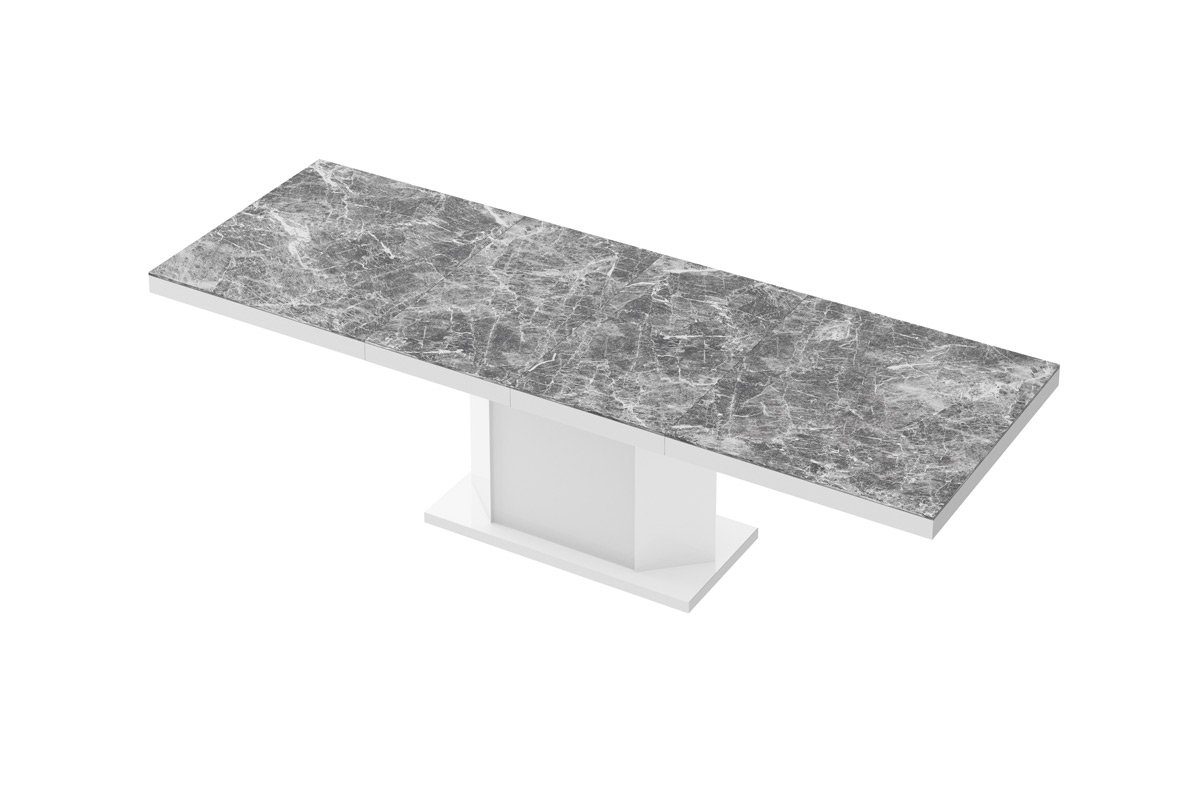 designimpex Esstisch Design Esstisch Tisch HE-333 Hochglanz Stauraum 160-256 cm ausziehbar Marmor dunkel Hochglanz - Weiß Hochglanz