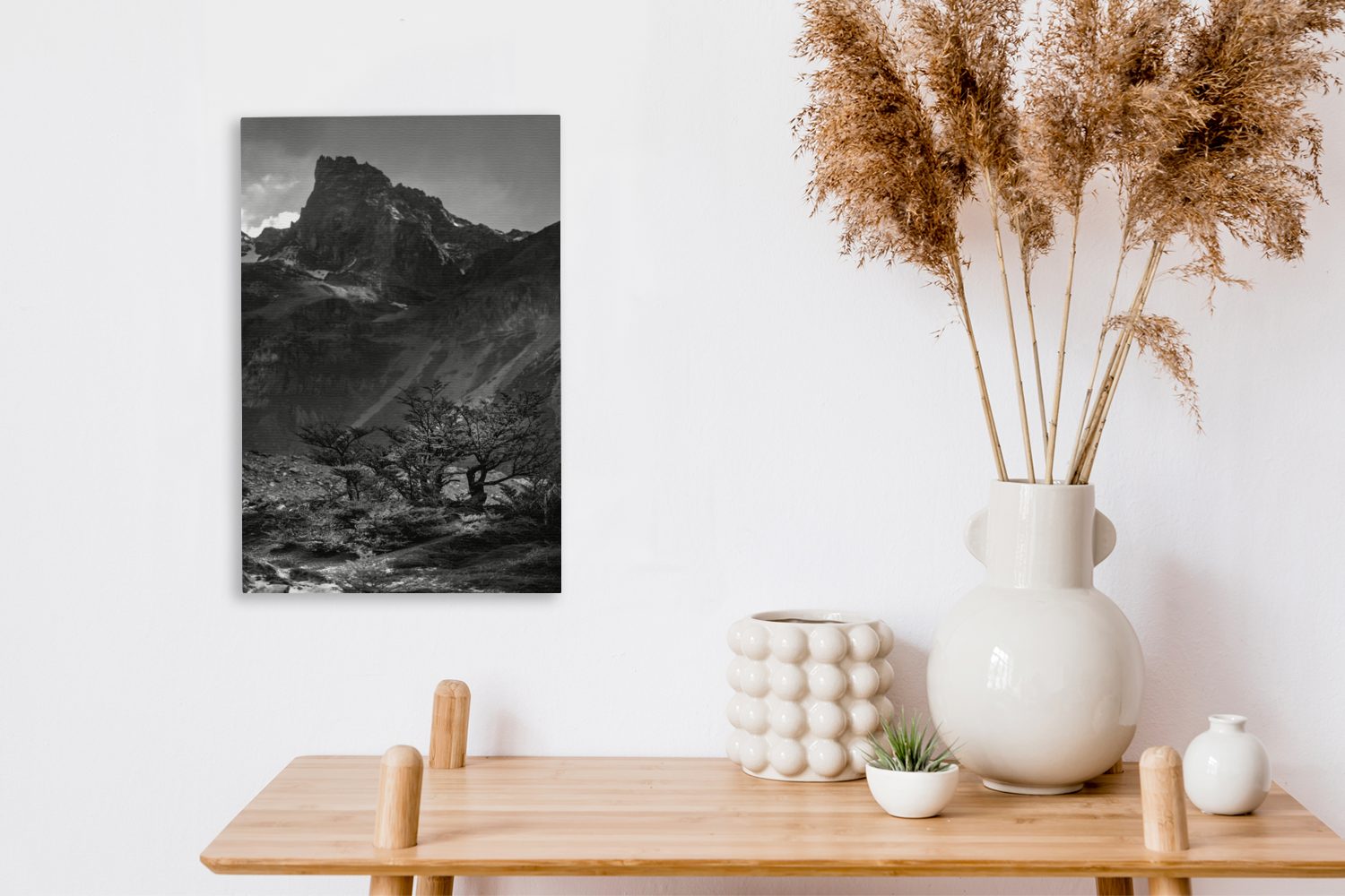 schwarz Leinwandbild OneMillionCanvasses® Zackenaufhänger, - weiß, 20x30 Die Cerro bespannt Landschaft cm fertig (1 St), und Fitzroy des Leinwandbild Gemälde, inkl. schöne