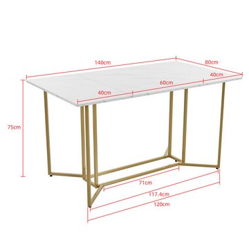 Flieks Esstisch (140*80*75 cm, 1-St., nur Tisch), rechteckig Küchentisch Marmoroptik Schreibtisch, Metallbeine