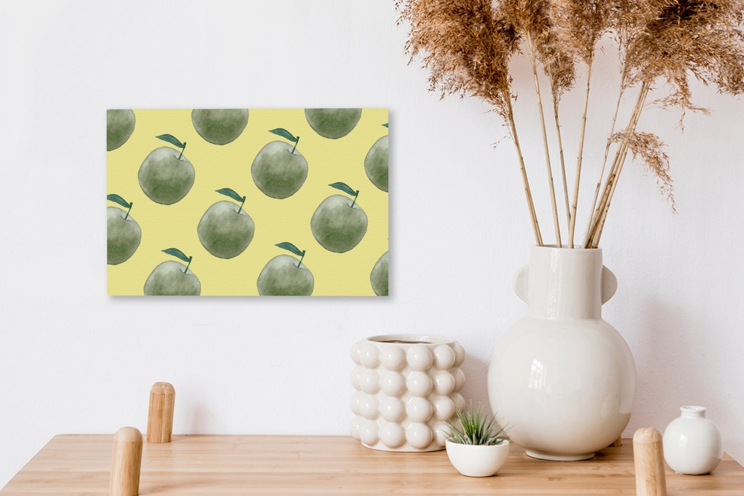 OneMillionCanvasses® Leinwandbild Äpfel - St), Aufhängefertig, Wandbild Wanddeko, - cm Grün 30x20 Muster, Leinwandbilder, (1