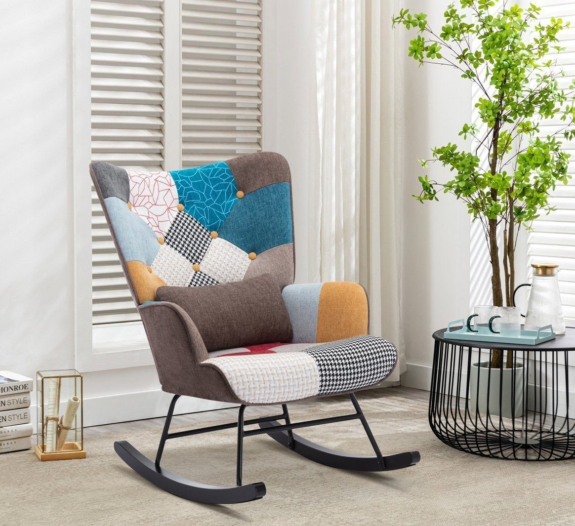 HomeMiYN Schaukelstuhl Schaukelstuhl Patchwork Sessel Schwingsessel günstig online kaufen