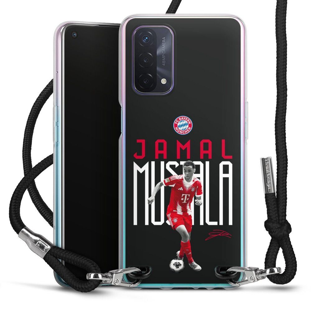 DeinDesign Handyhülle FC Bayern München Jamal Musiala Offizielles Lizenzprodukt, Oppo A54 5G Handykette Hülle mit Band Case zum Umhängen