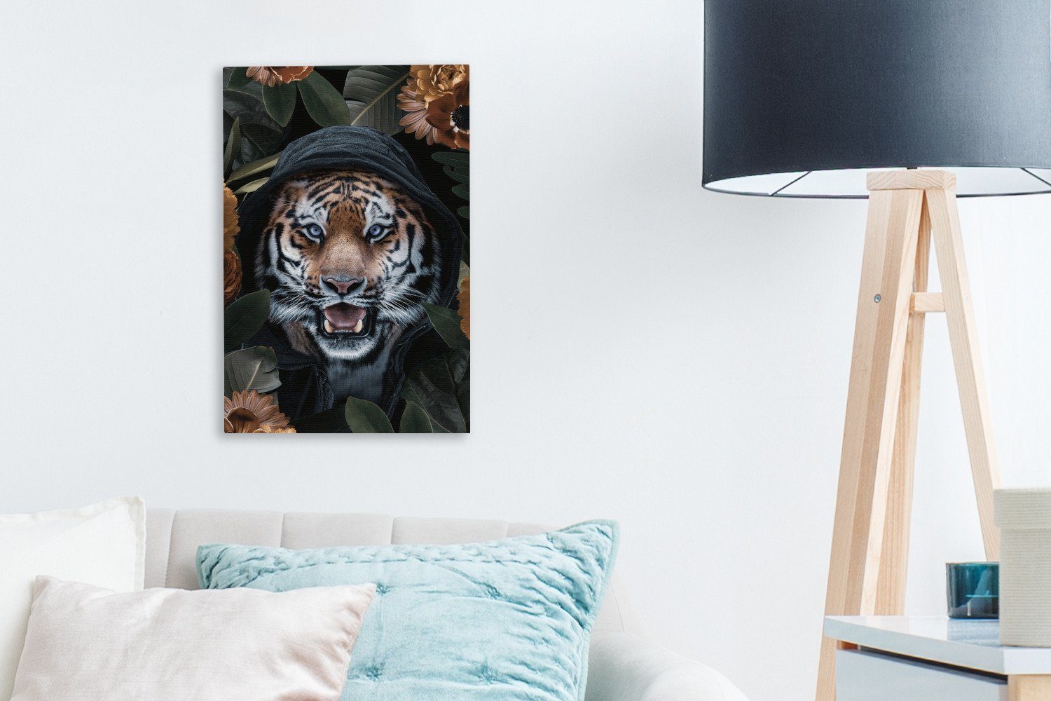OneMillionCanvasses® Leinwandbild Tiger bespannt inkl. St), Orange, Leinwandbild Blumen cm Zackenaufhänger, 20x30 (1 fertig - Gemälde, 