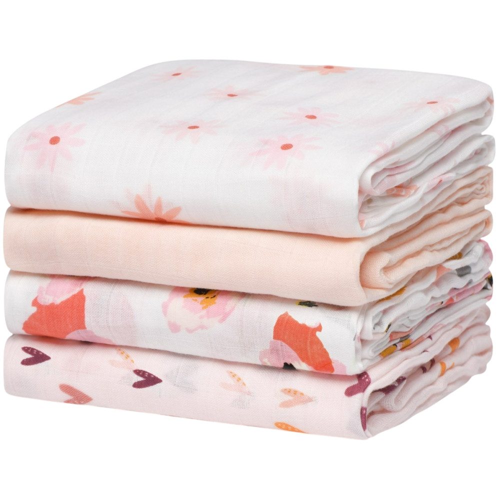 Babydecke Musselin 4er Pack - Wickeldecken - bedruckt