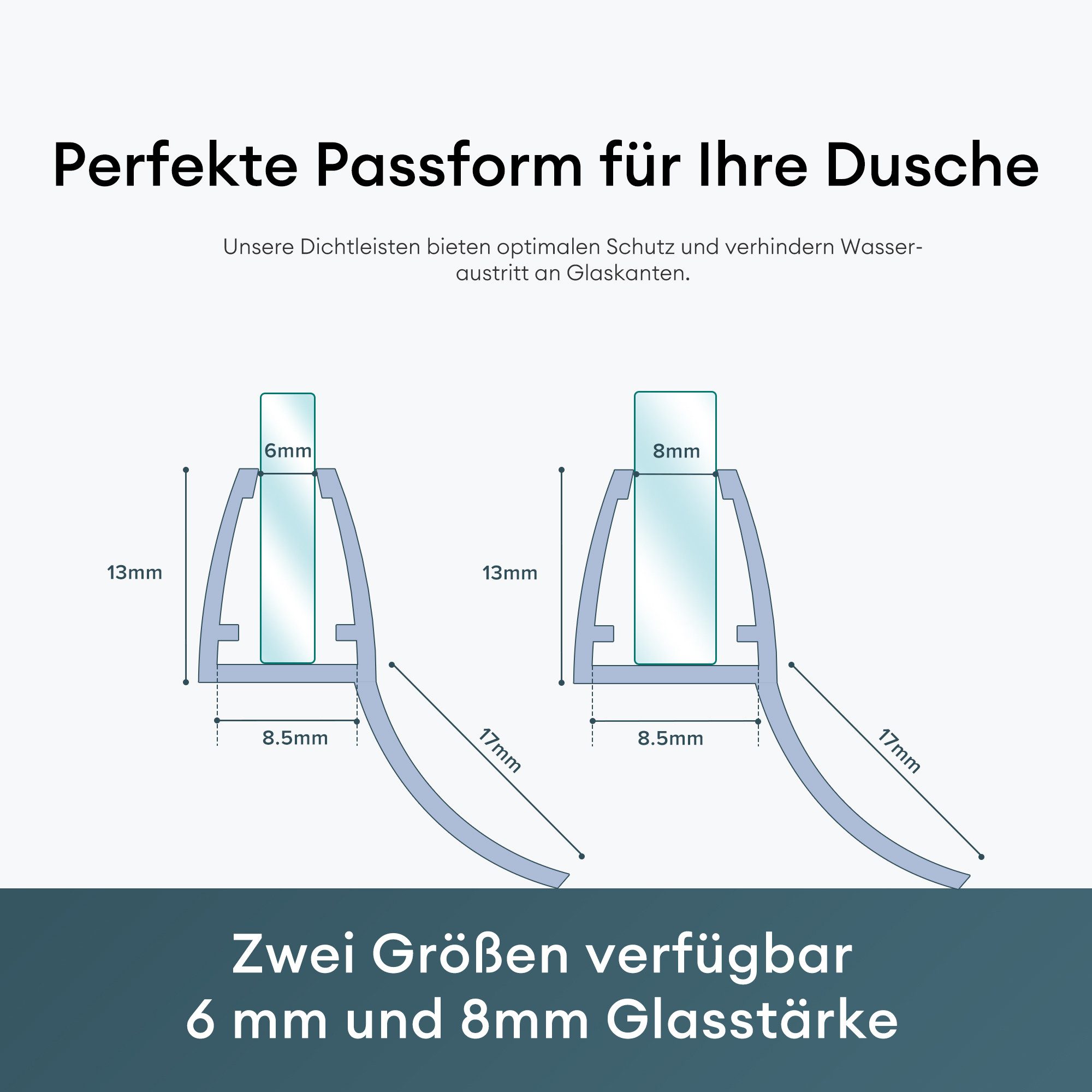 Mai & Mai Duschdichtung Duschtürdichtung Ersatzdichtung aus PVC für 8mm Glasstärke, L: 195 cm, Schimmelresistent, einfache Montage