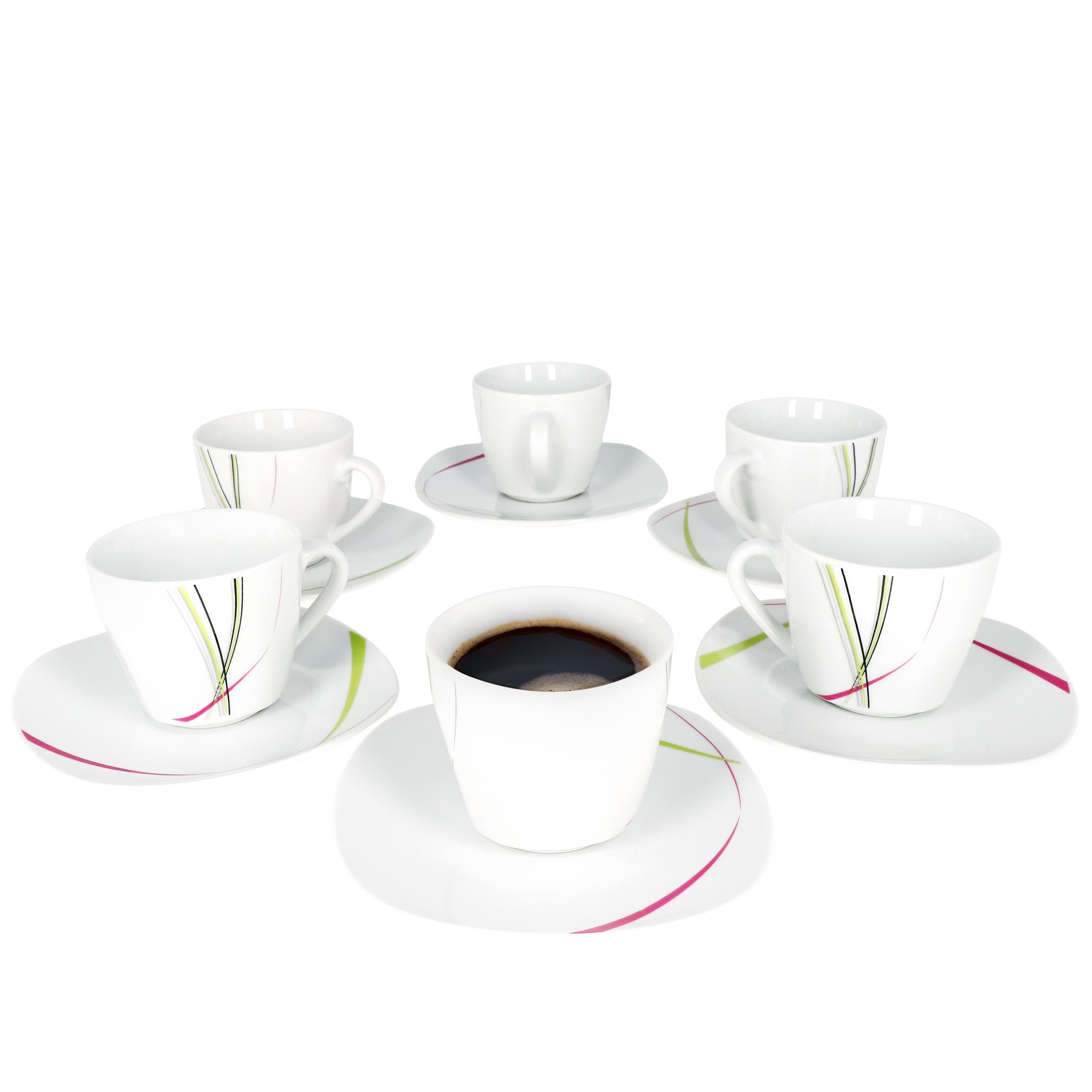 van Well Tasse 6er Set Kaffeetasse 20cl mit Untertasse 14,5cm Fashion, Porzellan