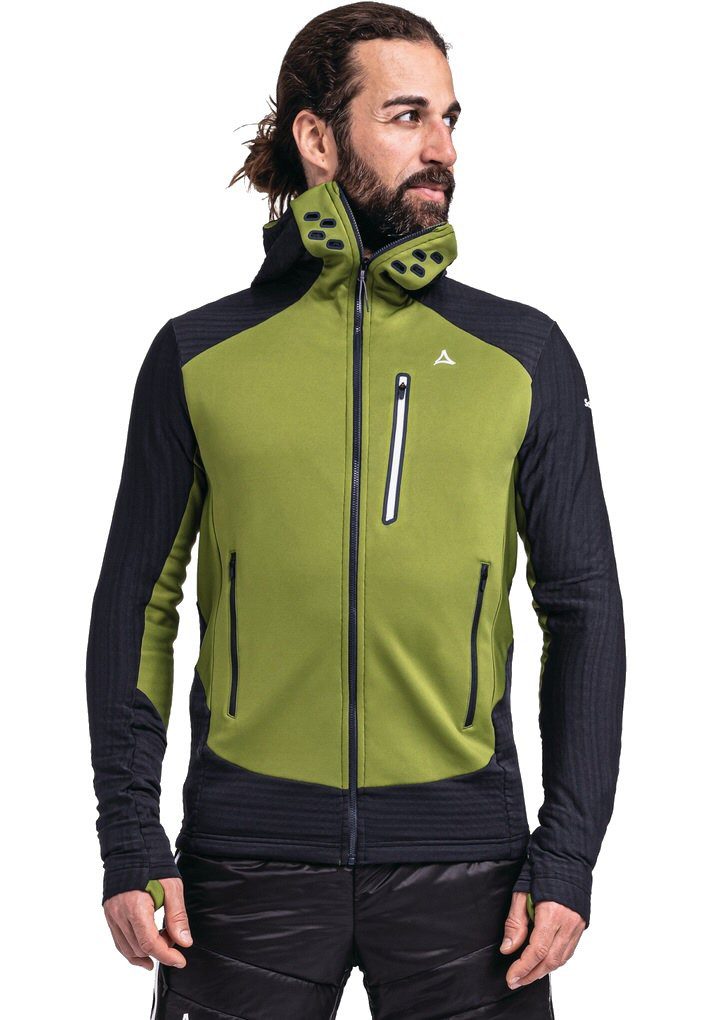 Schöffel Fleecejacke Rotbach Hoody (Kapuze, robust, elastisch) grün/schwarz Herren