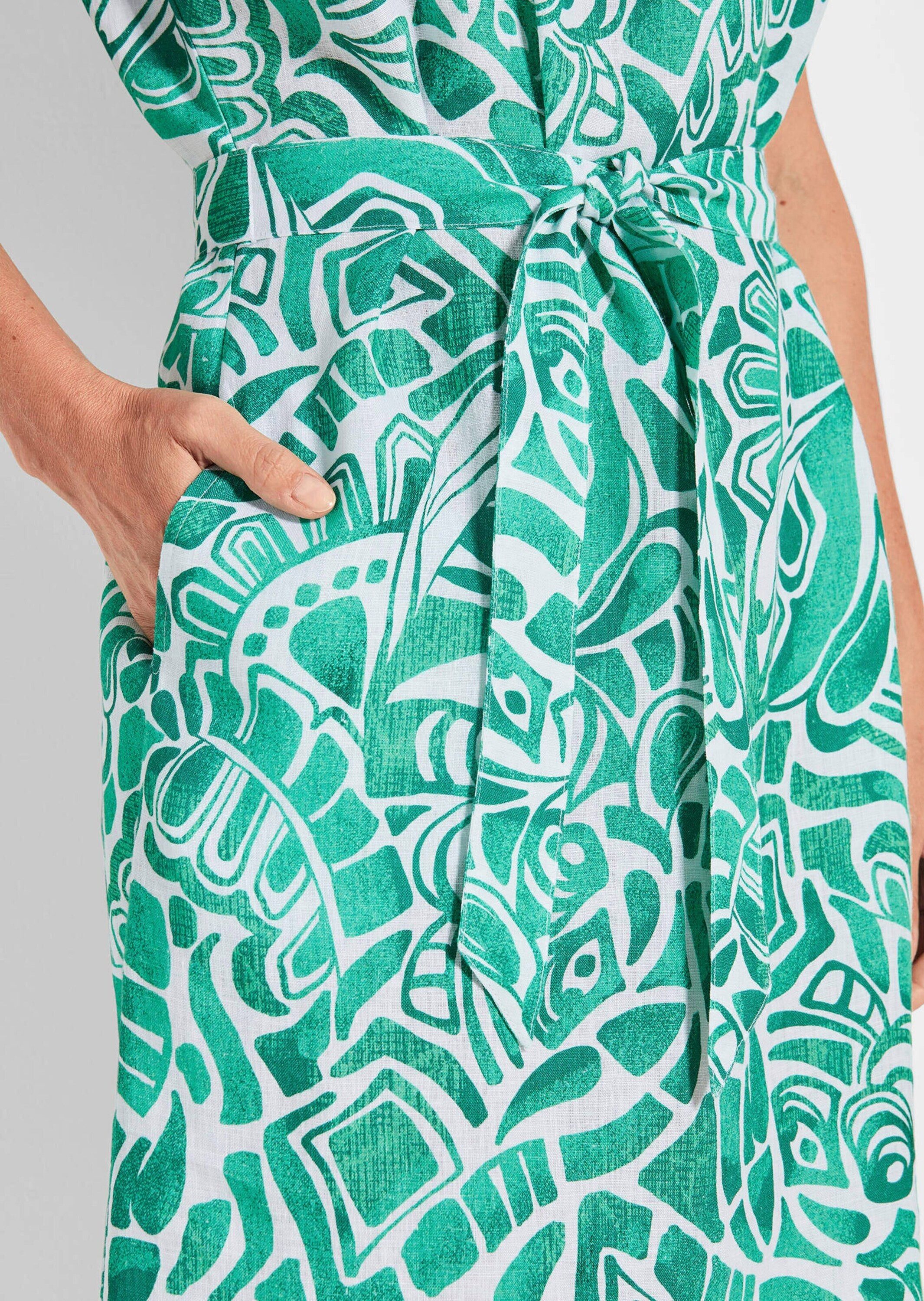GOLDNER Sommerkleid Kurzgröße: Leinenkleid Ethno, Halbarm Printkleid aus Leinen, gemustert, figurbetont, Halbarm, tailliert