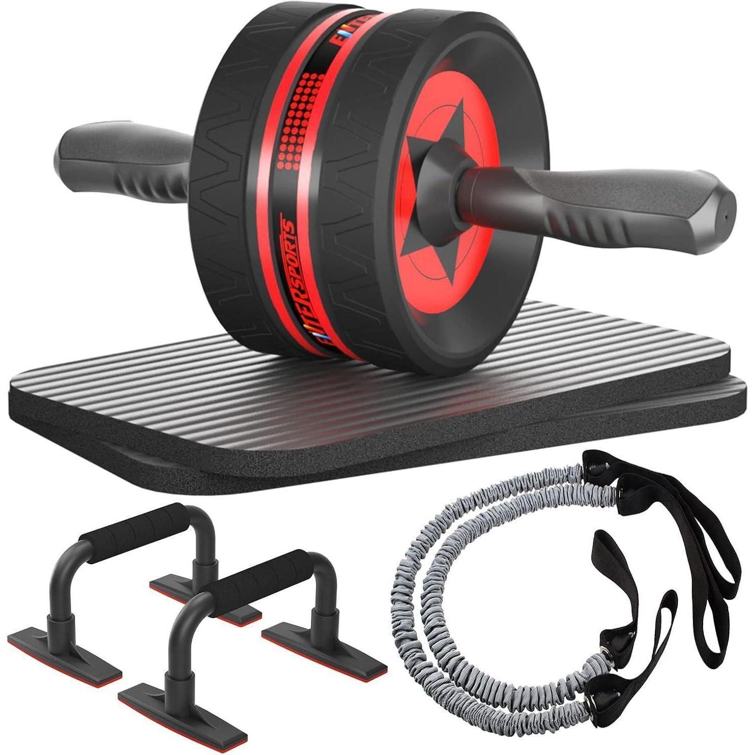 EnterSports AB-Roller Bauchroller 6-in-1 Set mit Fitnessband Liegestütze Kniematte Hause