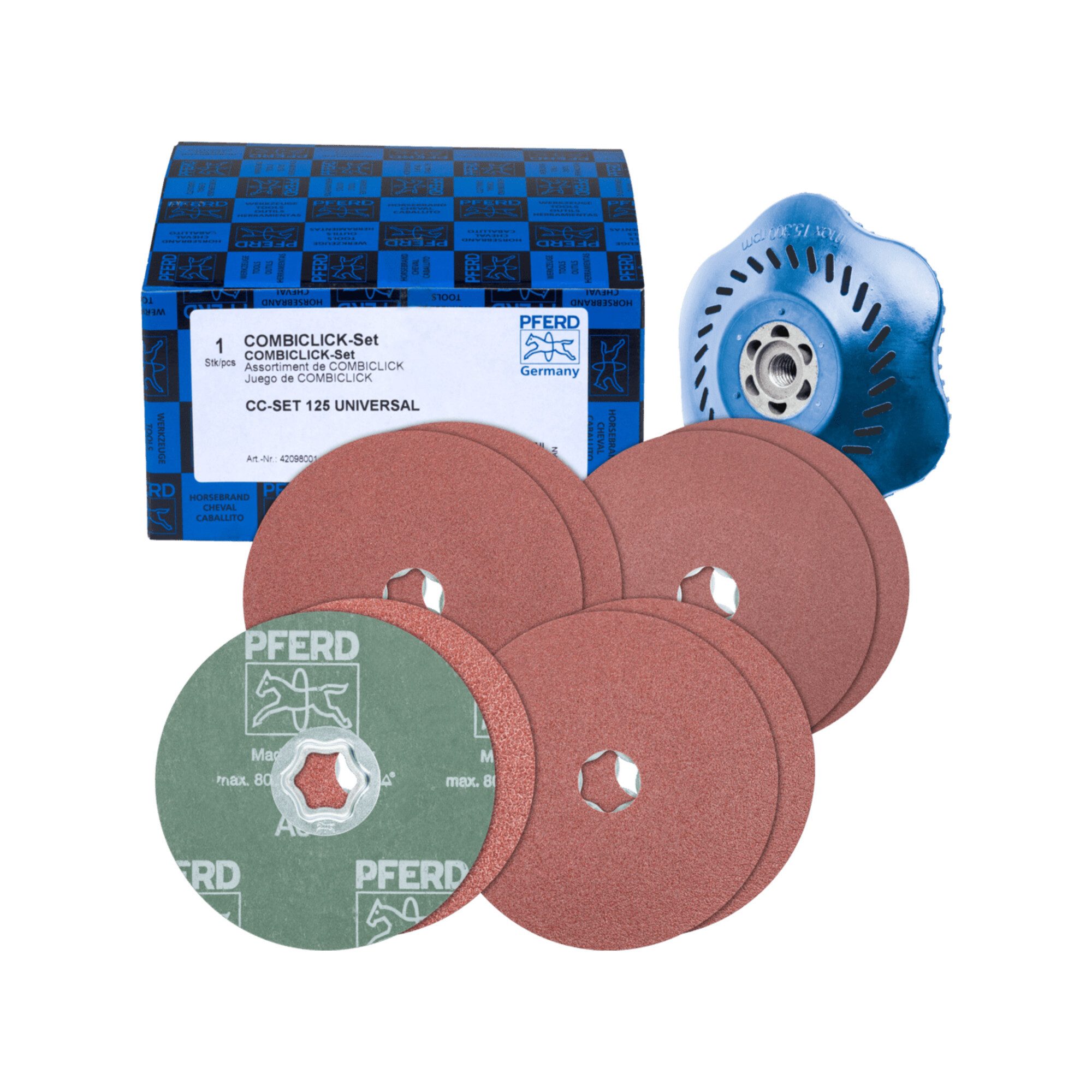Pferd Schleifscheibe PFERD TOOLS COMBICLICK-Fiberscheiben-Set Korund Ø125mm A36, 60, 80, 12