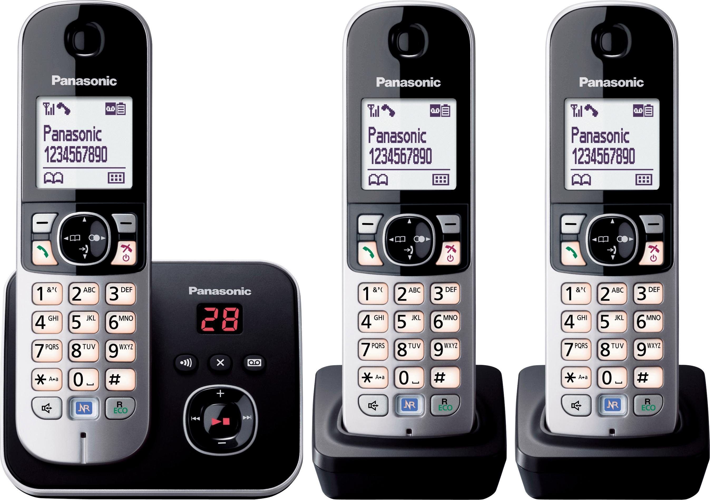 Panasonic TG6823G Trio DECT-Telefon Freisprechen) 3, (Mobilteile: schwarz Anrufbeantworter, Schnurloses mit Nachtmodis