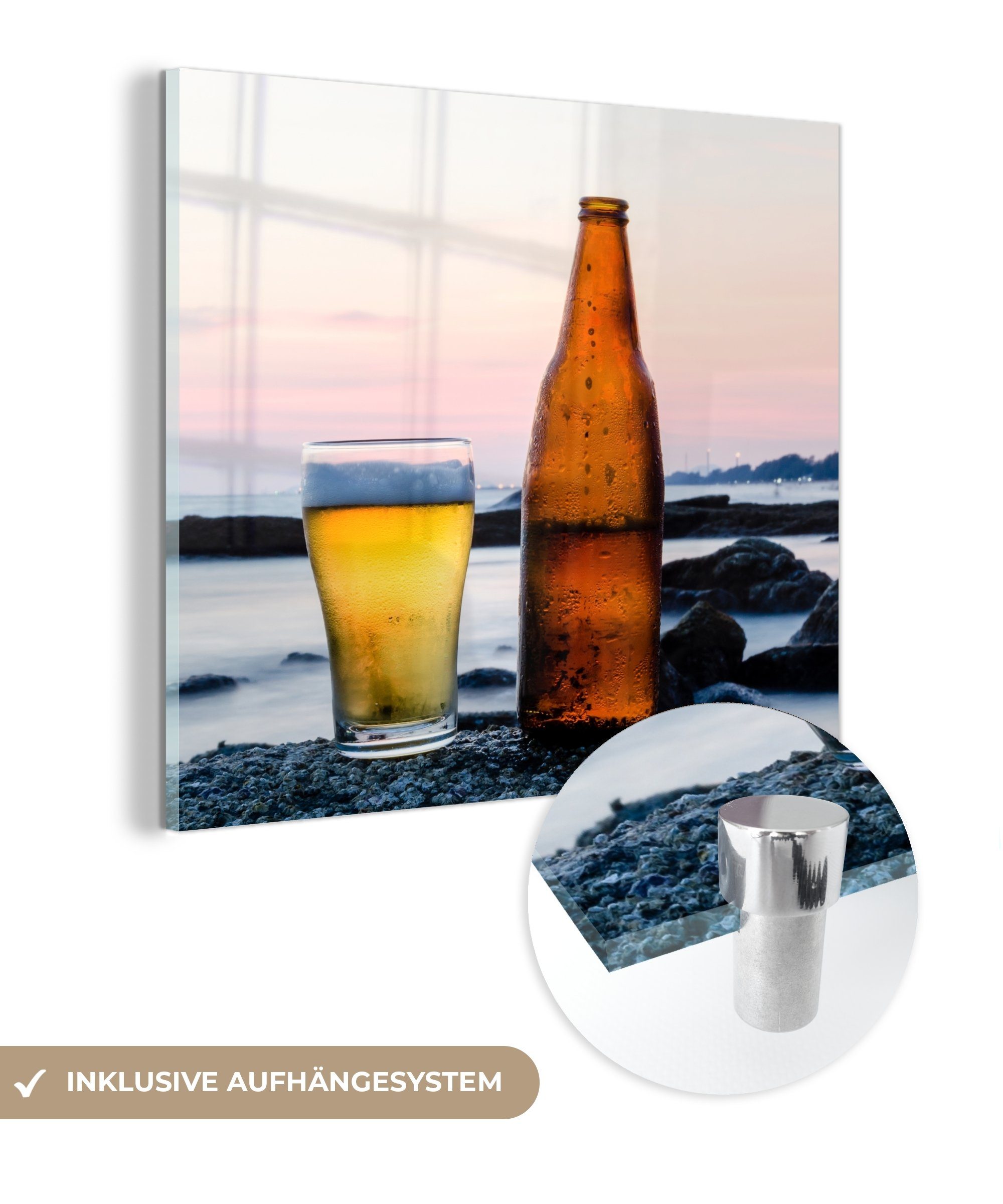 Wandbild Glas Bilder Glas St), - (1 MuchoWow Acrylglasbild Wanddekoration - am Bier Foto Meer, Glasbilder - auf auf